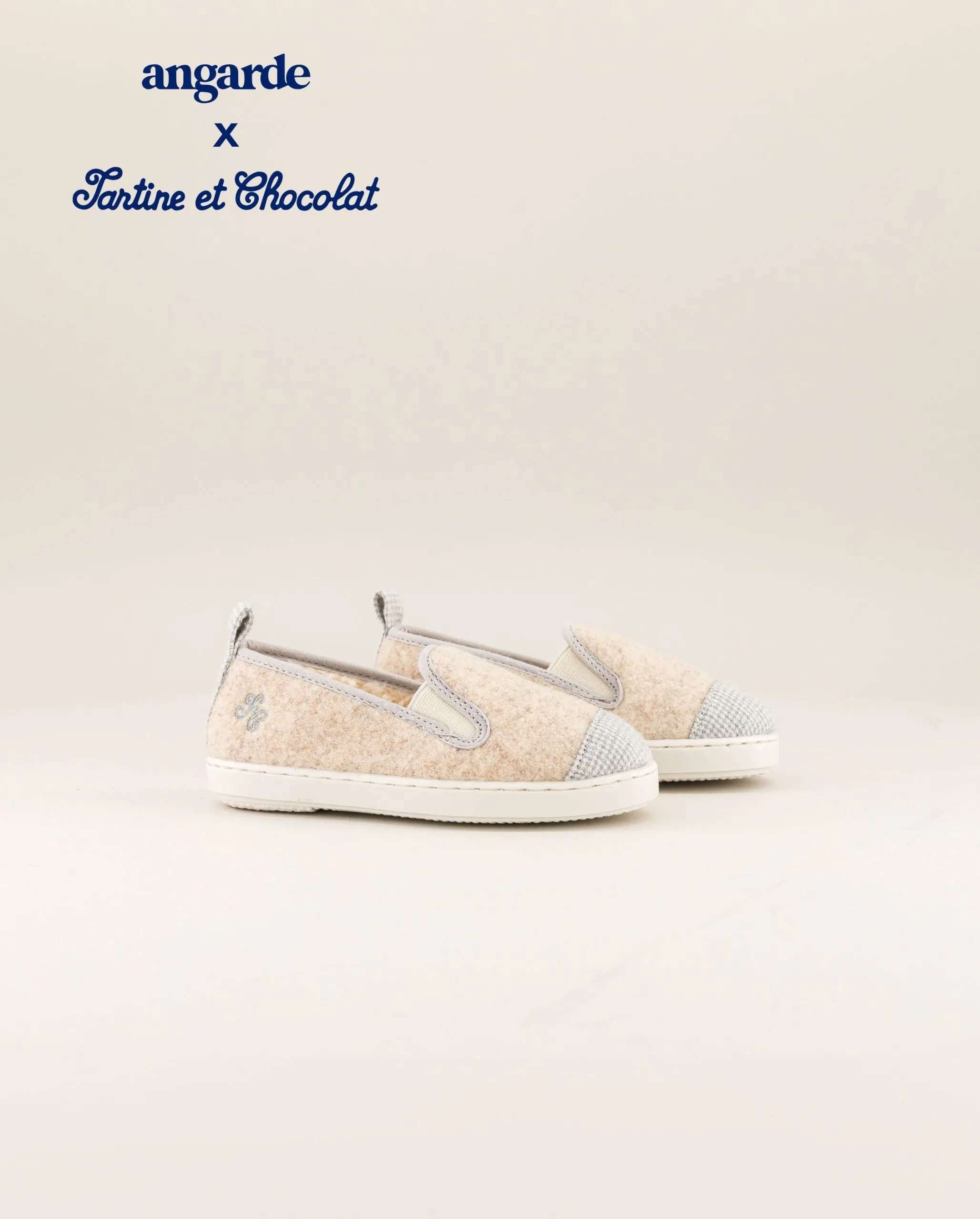 Chausson enfant collab' x tartine et chocolat, carreaux Beige