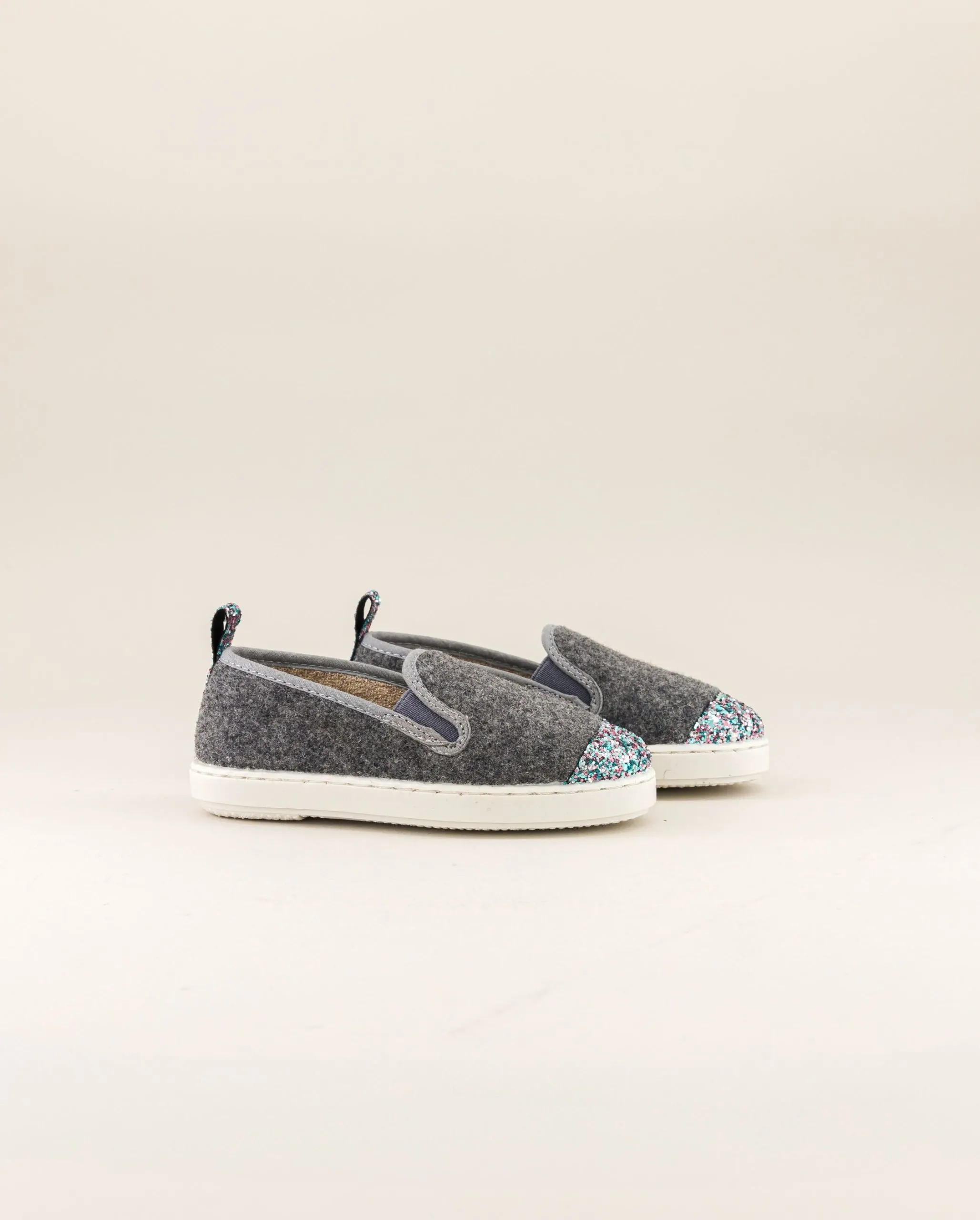 Chausson enfant laine, gris paillettes Gris