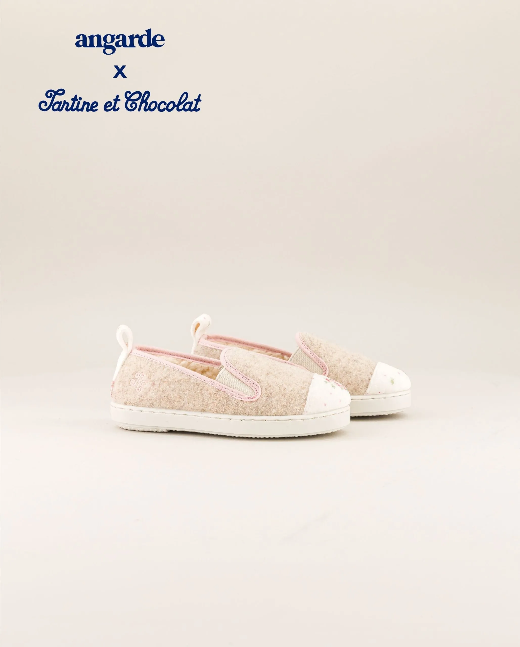 Chausson enfant collab' x tartine et chocolat, fleurs Beige