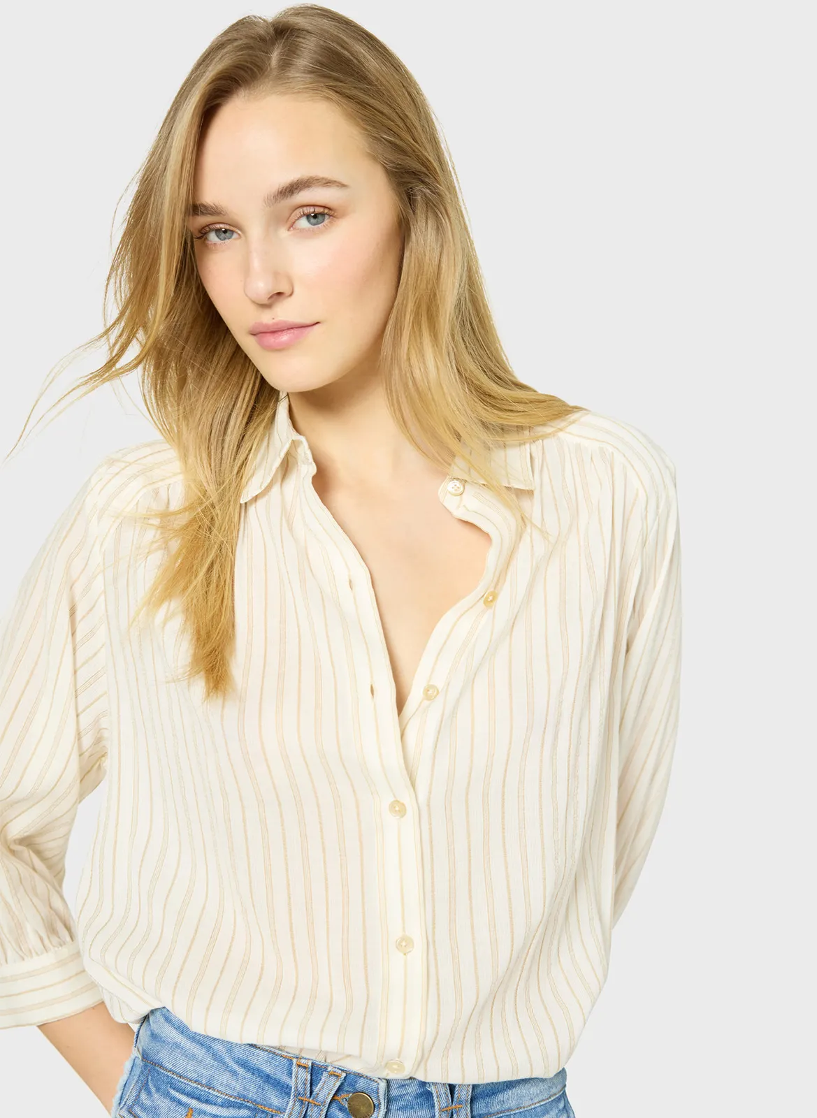 Chemise droite rayée Beige UDYANA