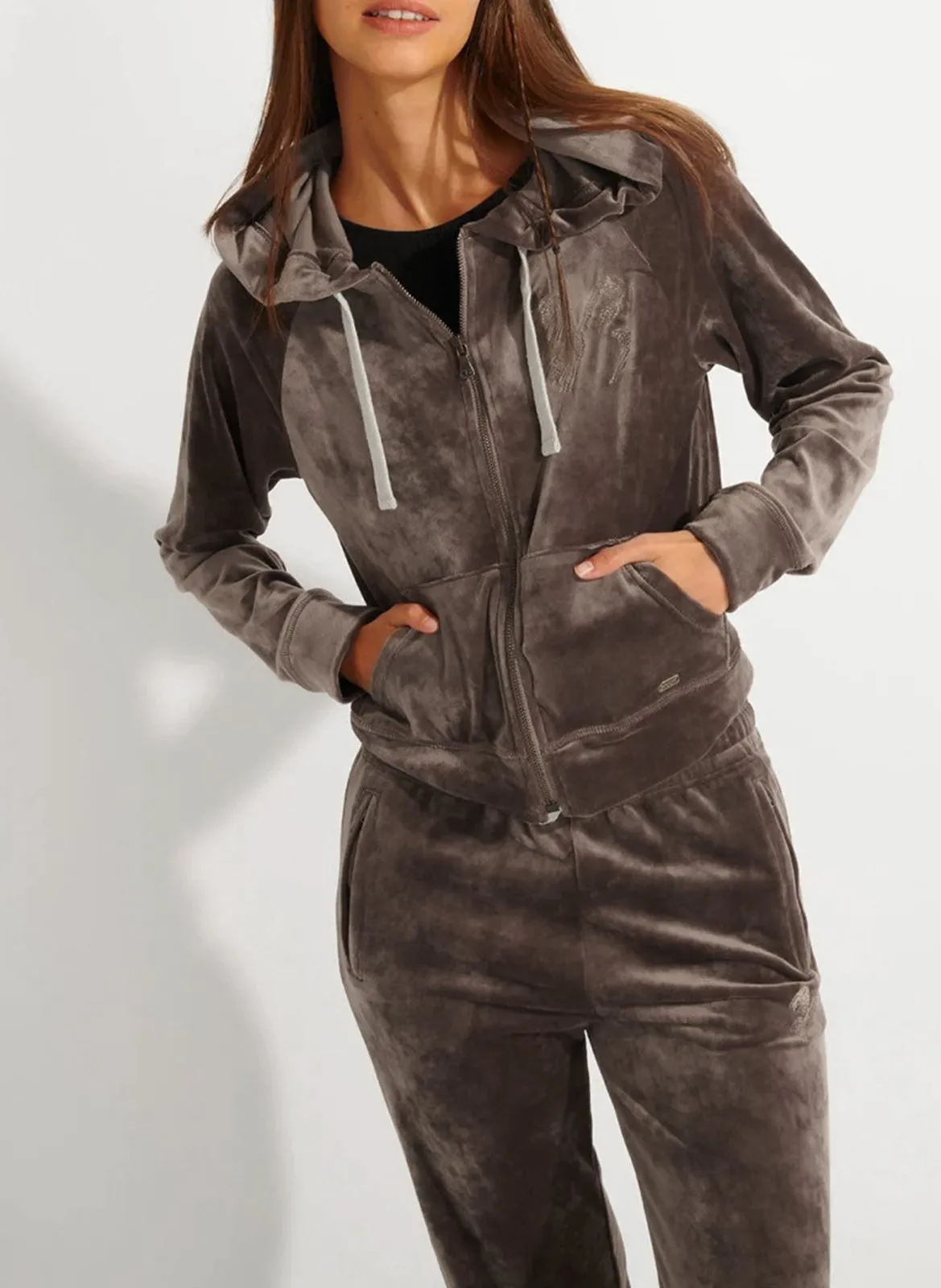 Gilet droit à capuche en velours Marron MAKAIO SEALAKE