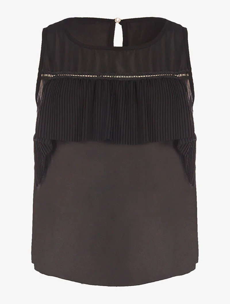 Débardeur voile plissé - noir