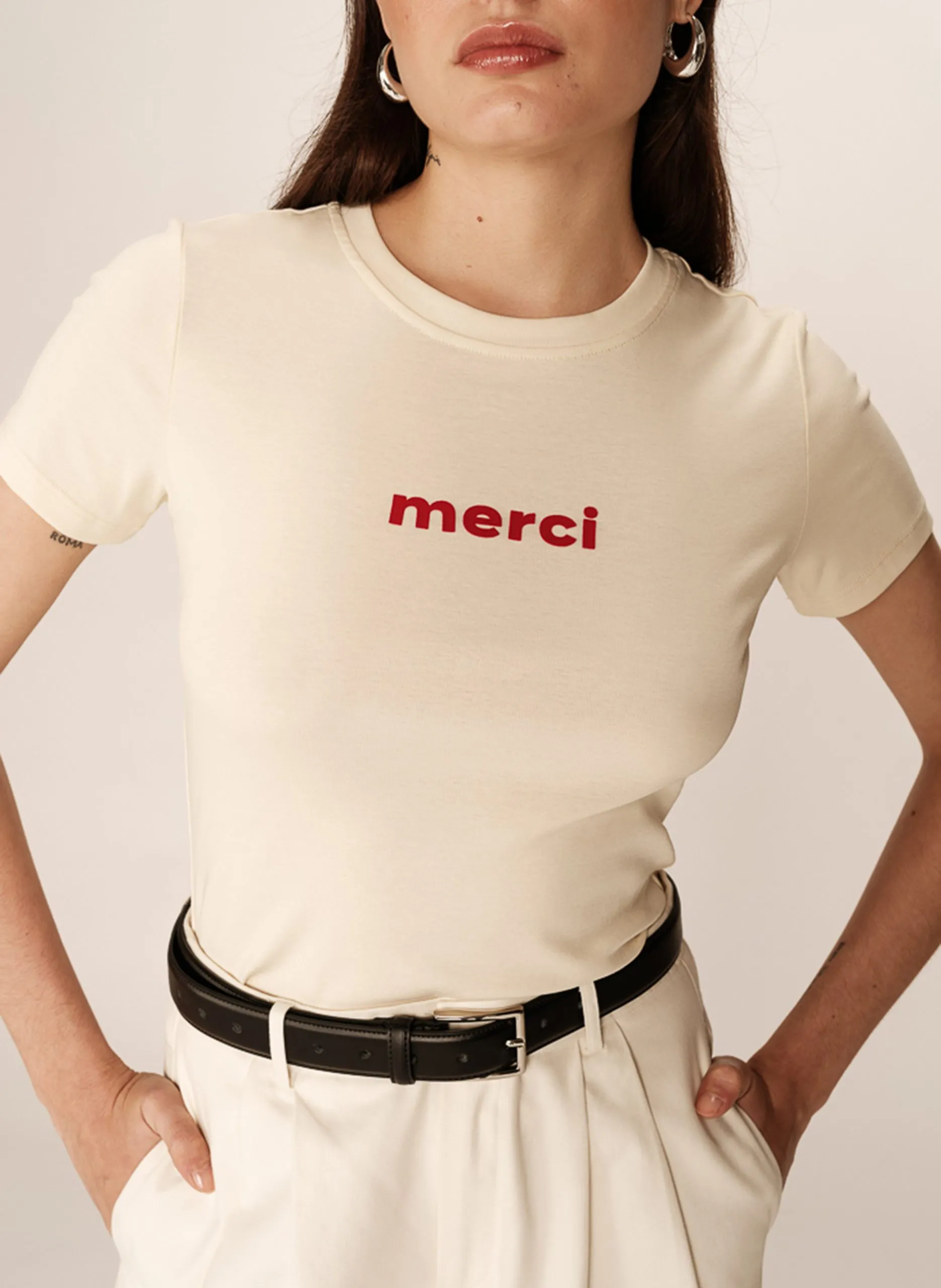 Tee-shirt droit à manches courtes Beige PAPA
