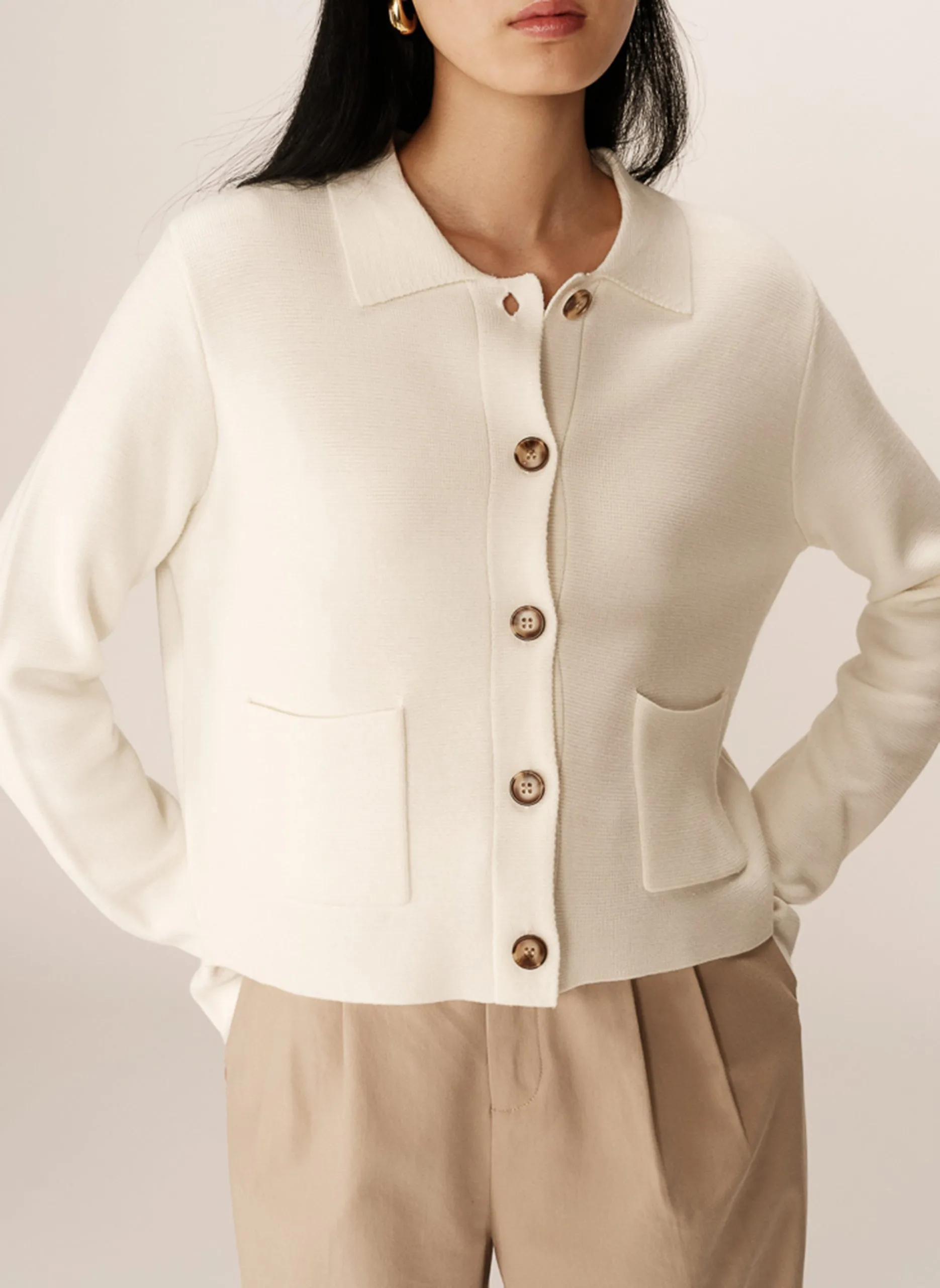 Cardigan manches longues rayé Blanc PAM