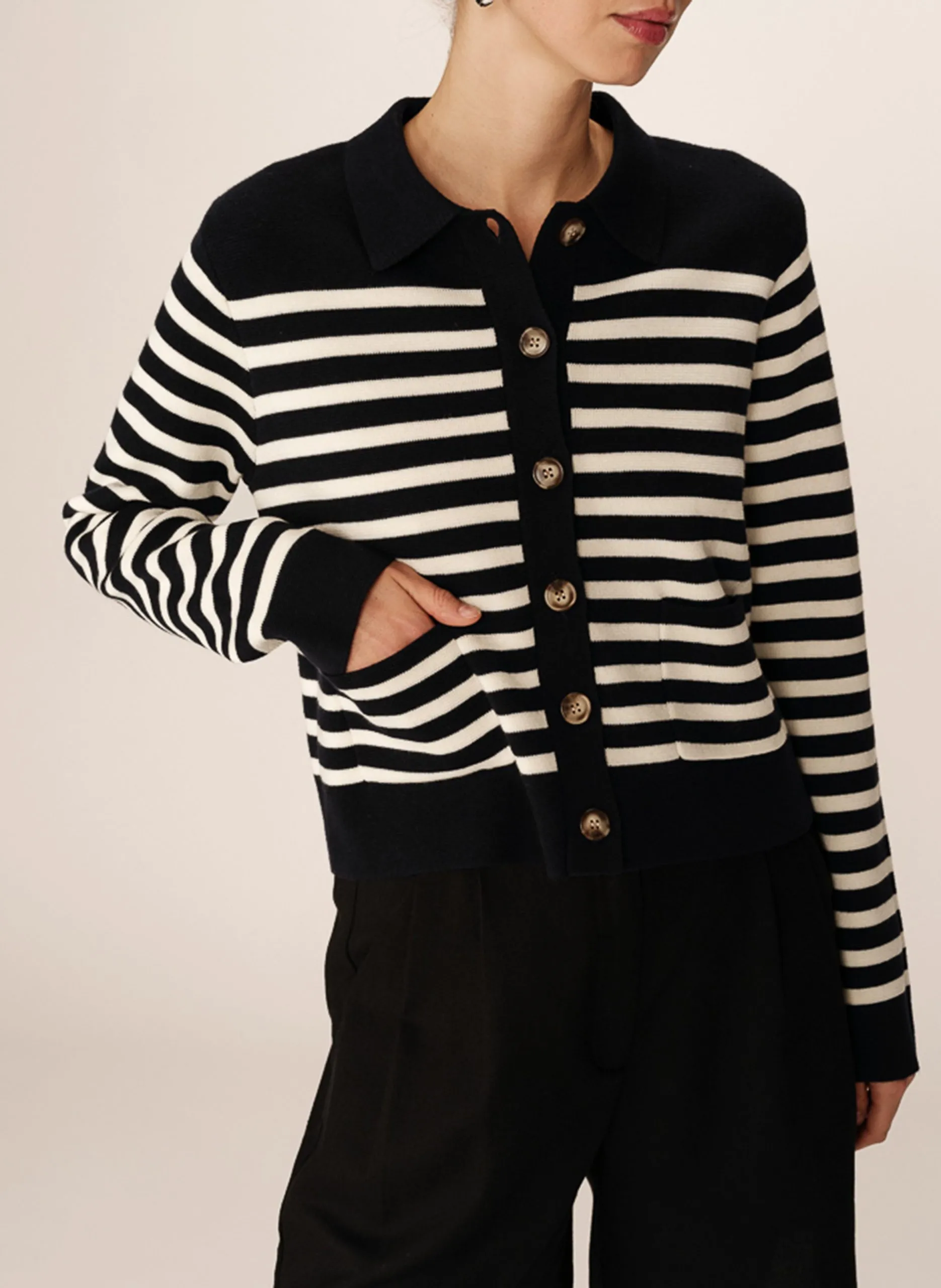 Cardigan manches longues rayé Bleu PAM