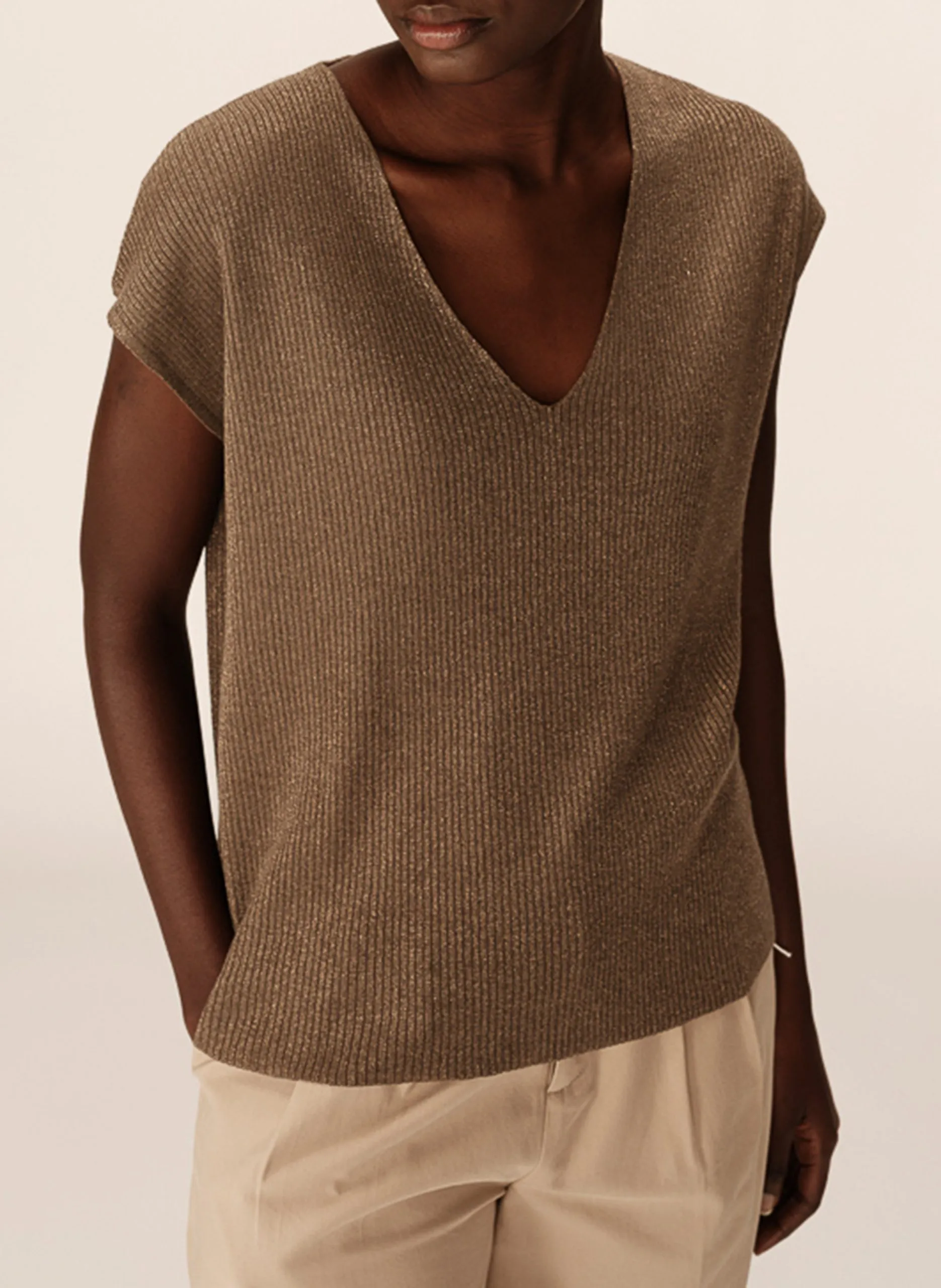 Pull manches courtes col v Vert PACINO