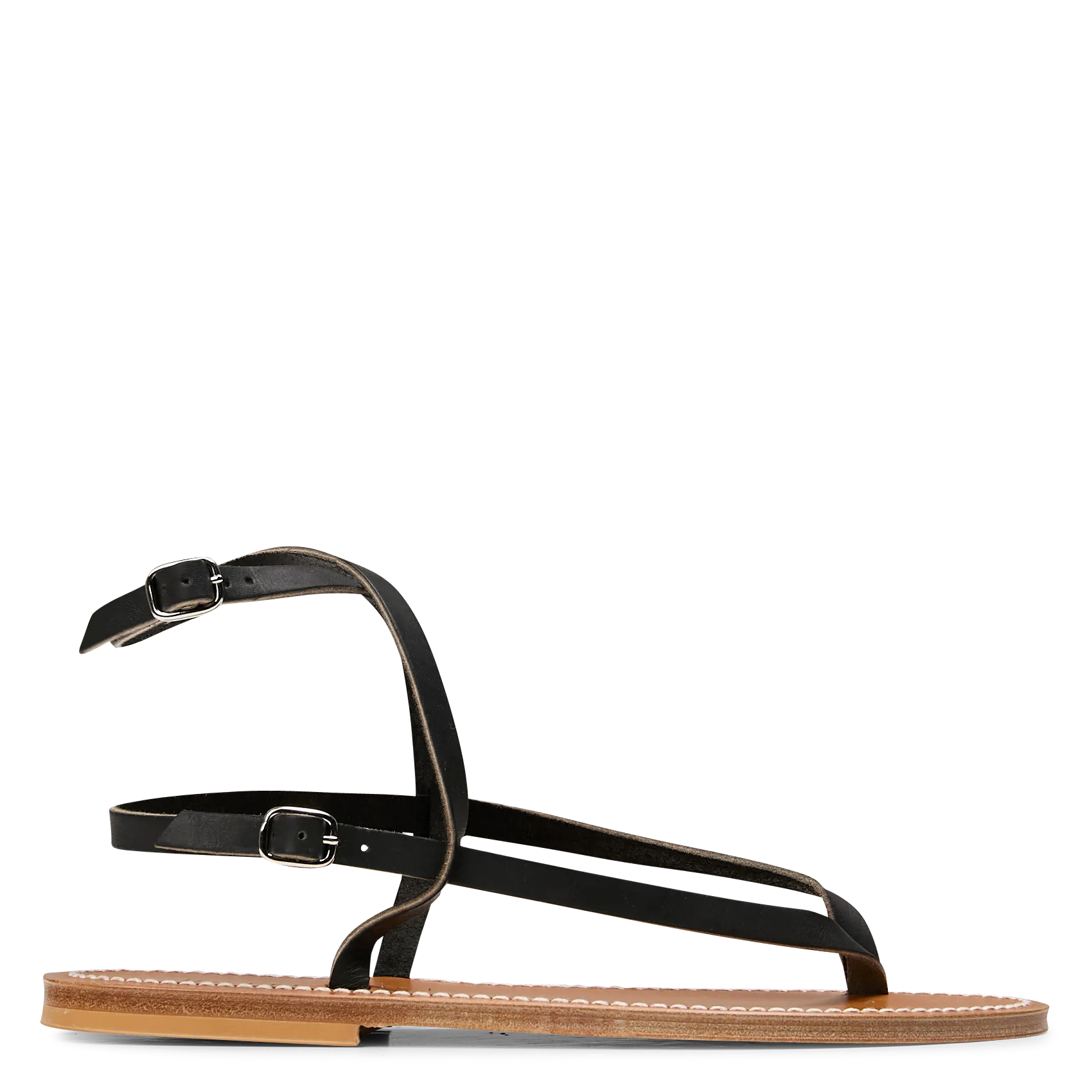 Sandales plates en cuir Noir ABAKO