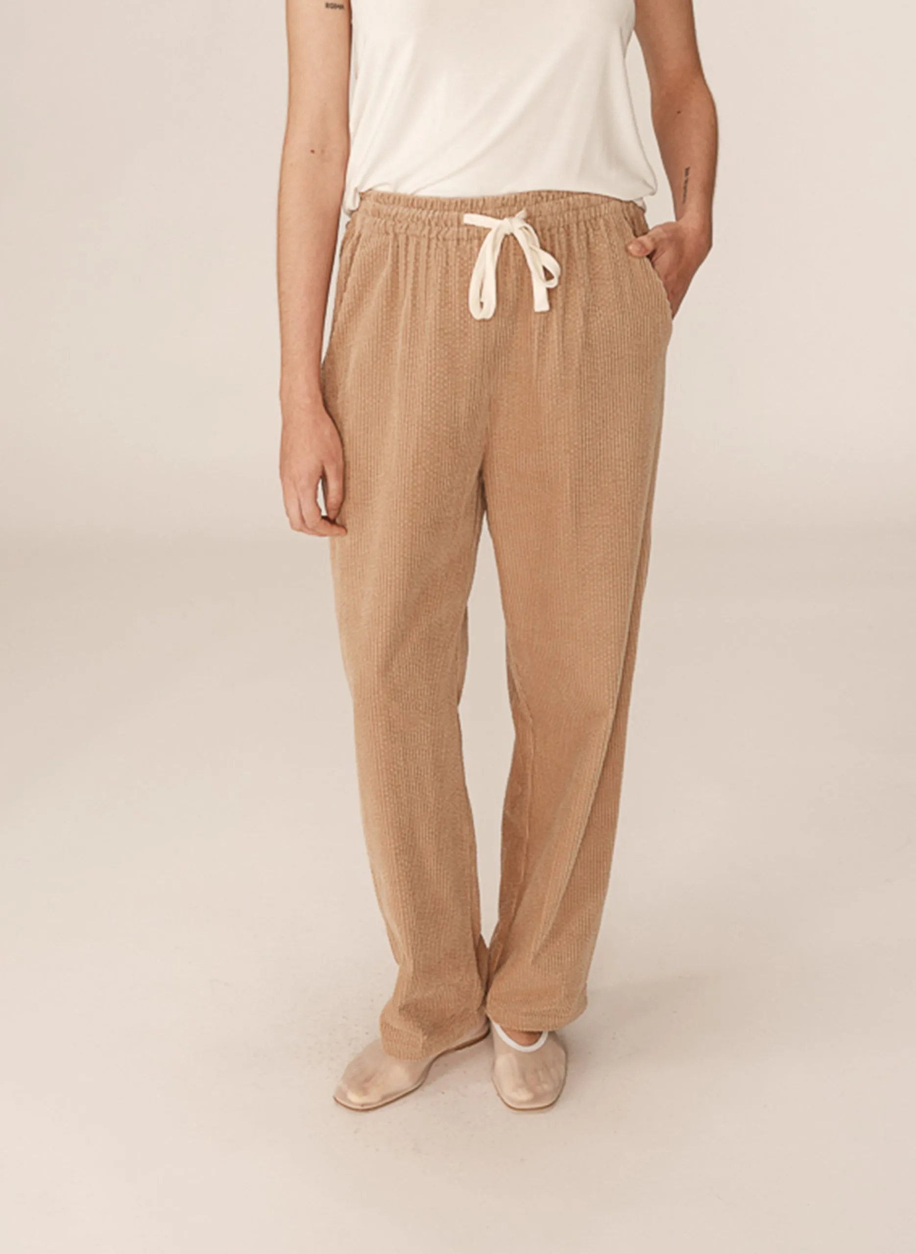 Pantalon droit en velours côtelé Beige PAUL