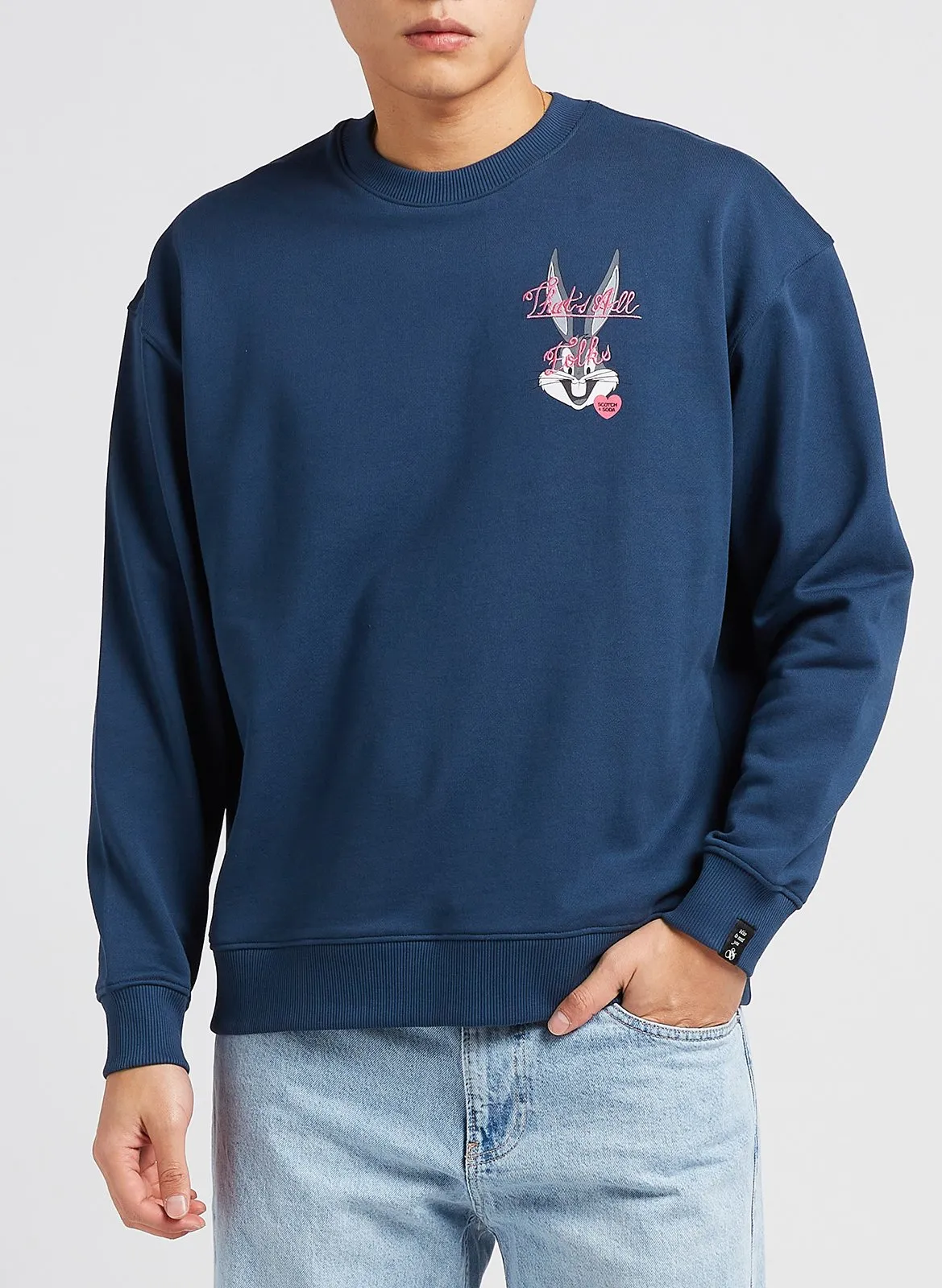 Sweat col rond regular-fit brodé en coton bio Scotch & Soda x Looney Tunes Bleu