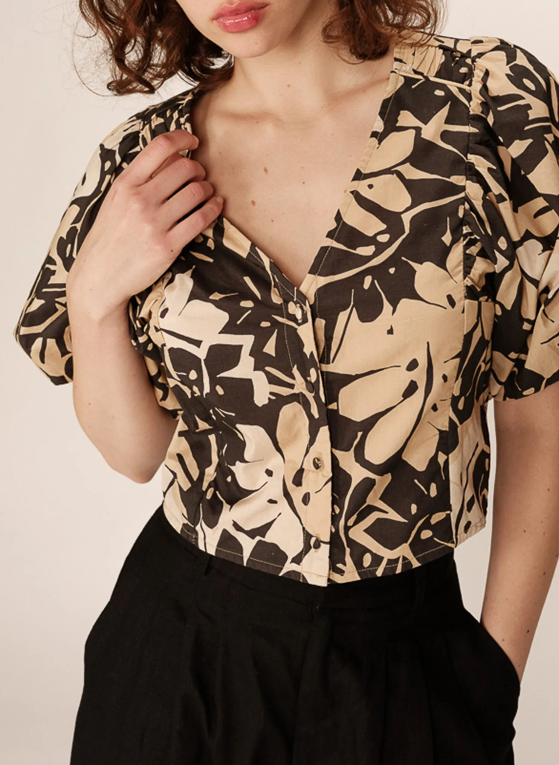 Blouse en coton imprimé Beige PINEAPPLE