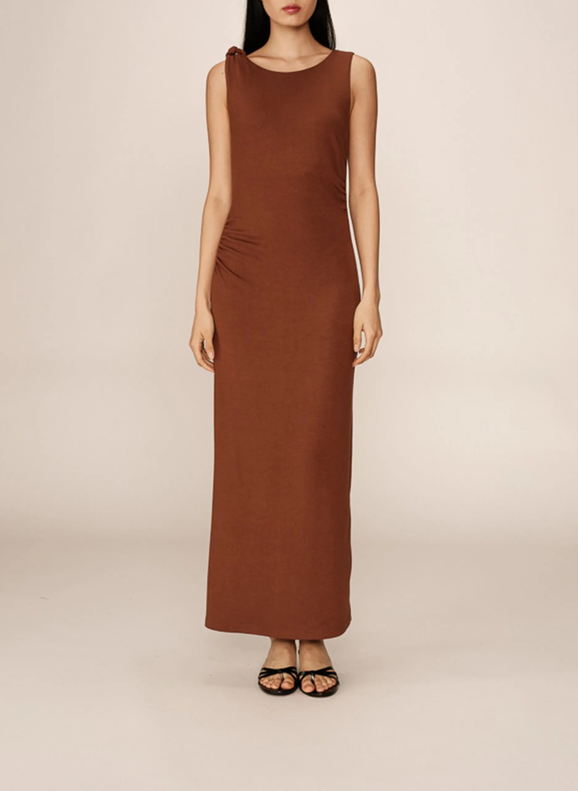 Robe longue en jersey Marron PISTACHE