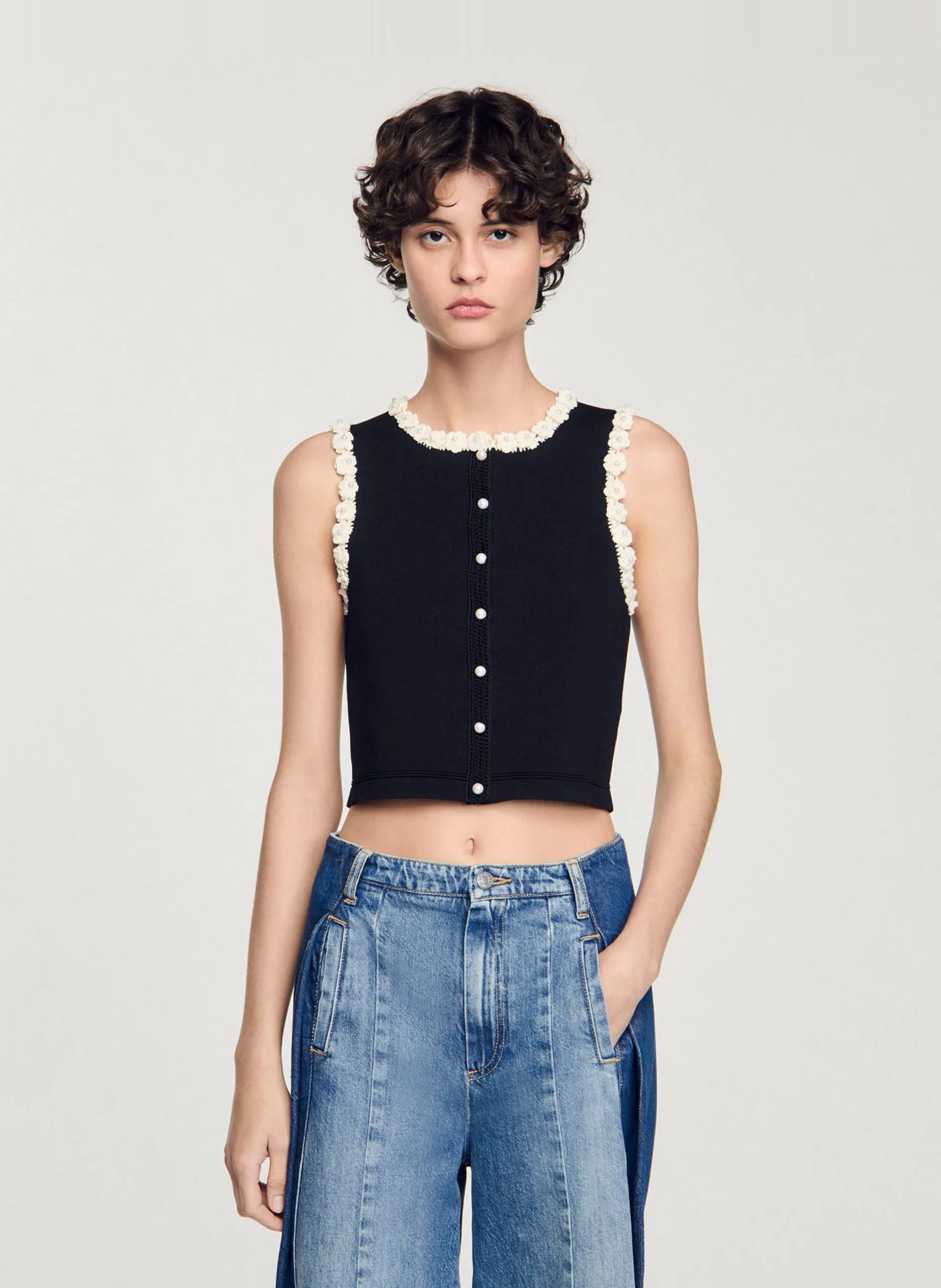 Cardigan court col rond Noir