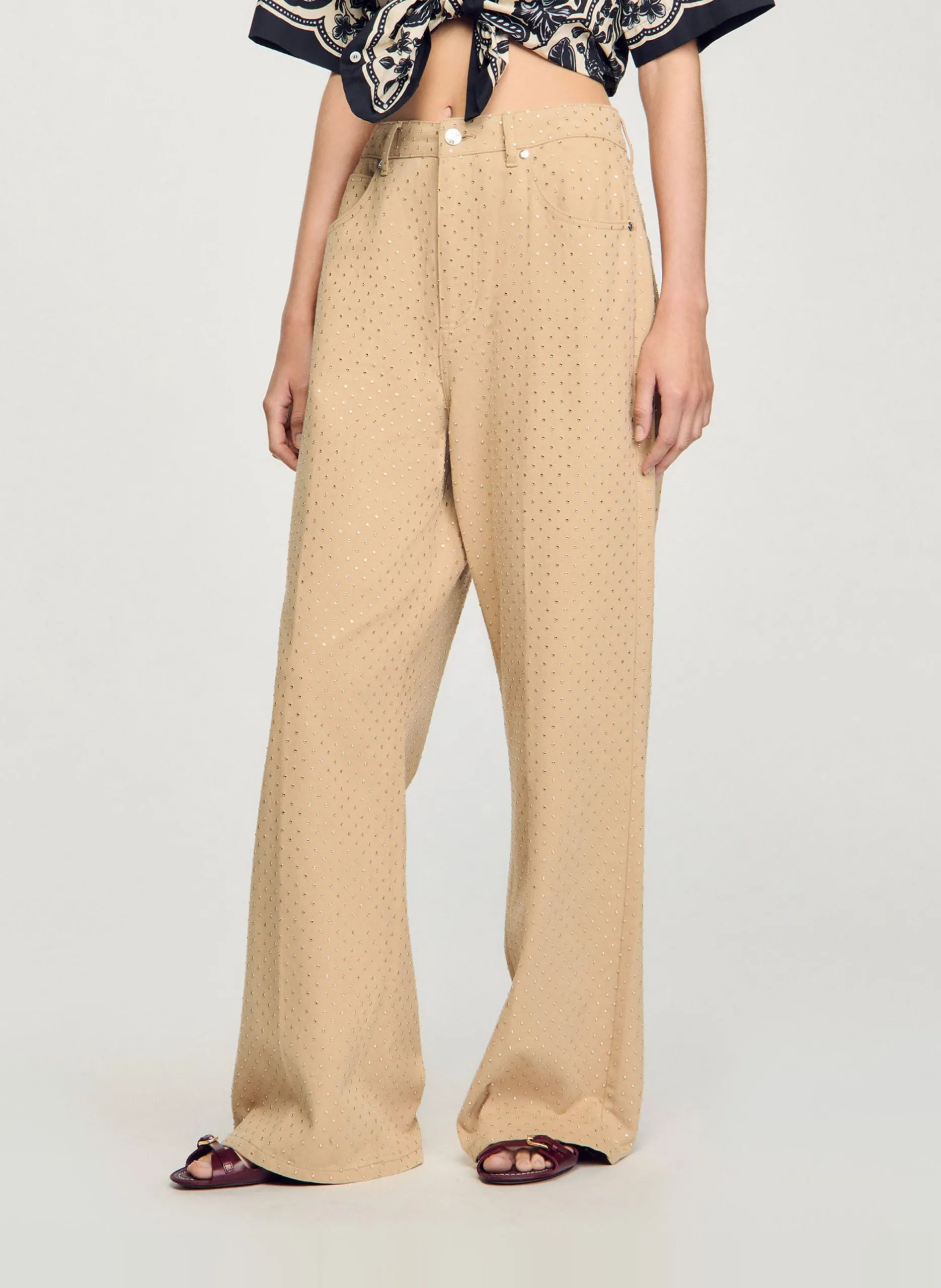 Jean large en coton Beige