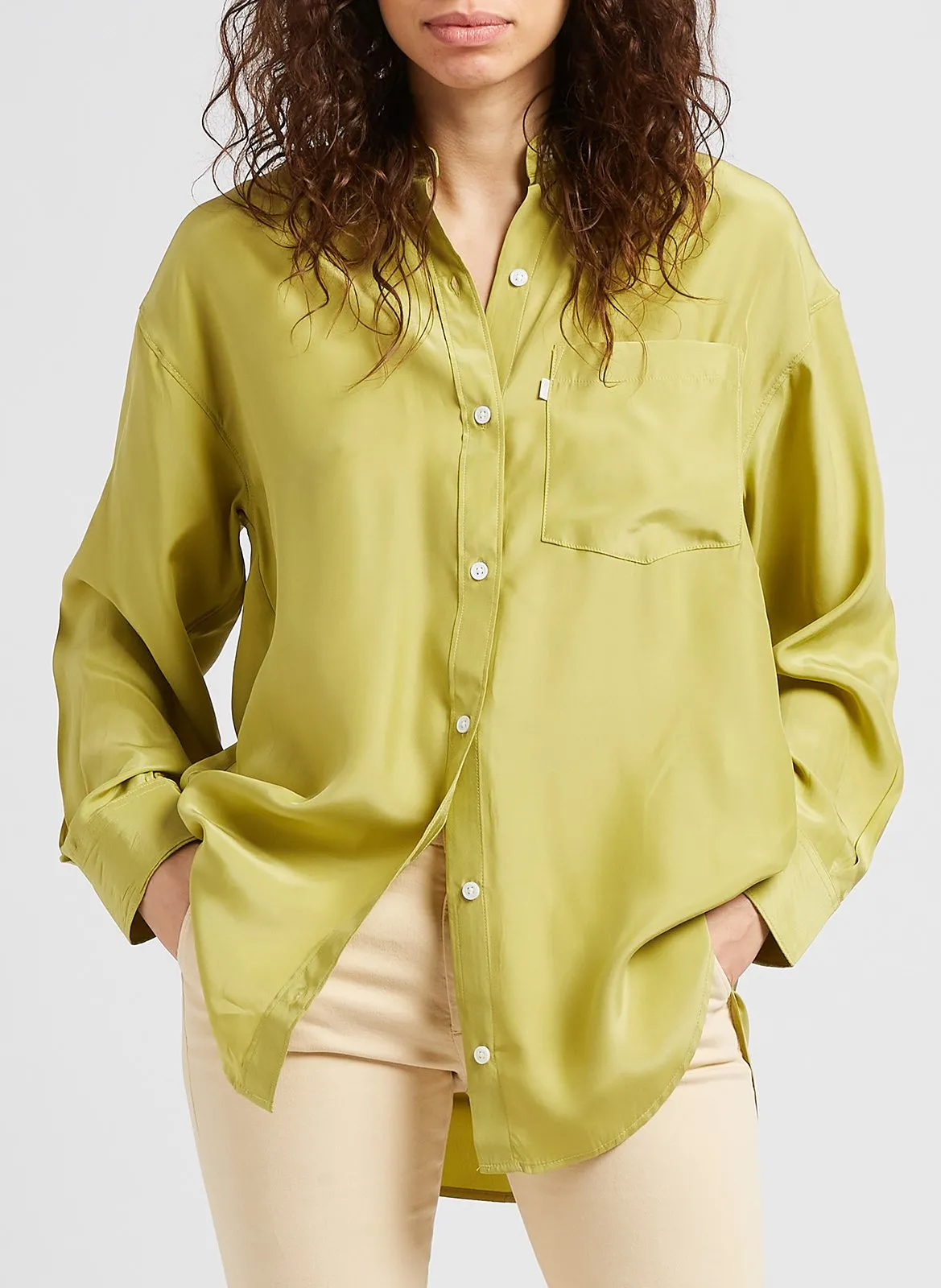 Chemise longue à col classique en soie Vert NOLA OVERSIZED SHIRT
