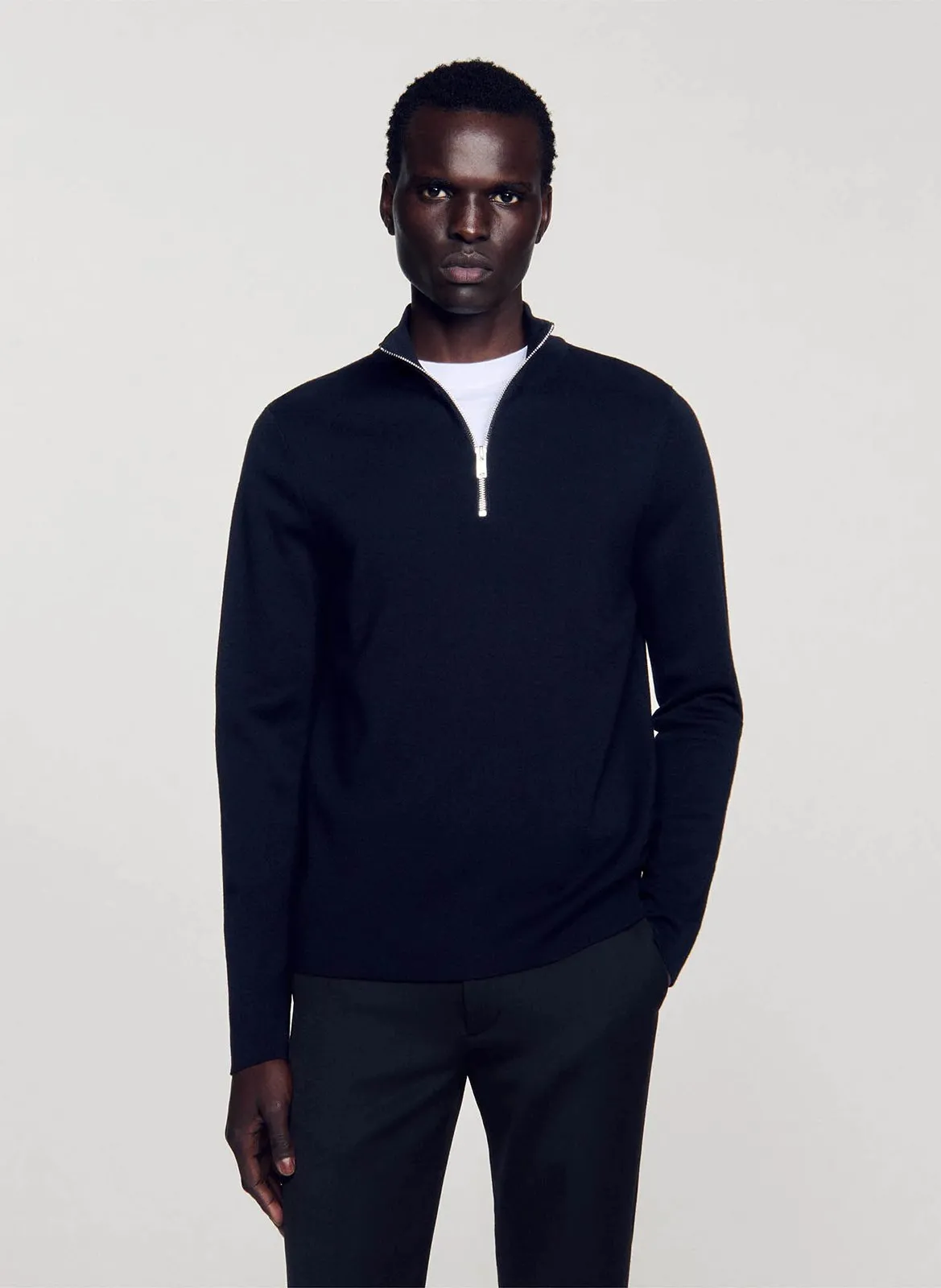 Pull col montant zippé en laine Noir