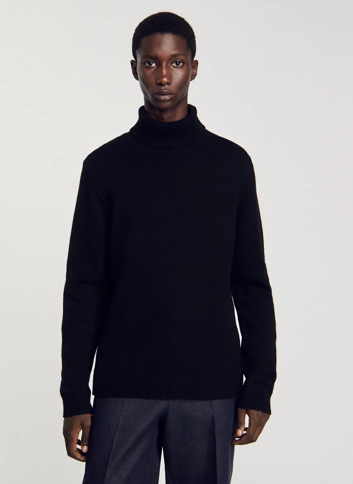 Pull droit col roulé en laine mélangée Noir