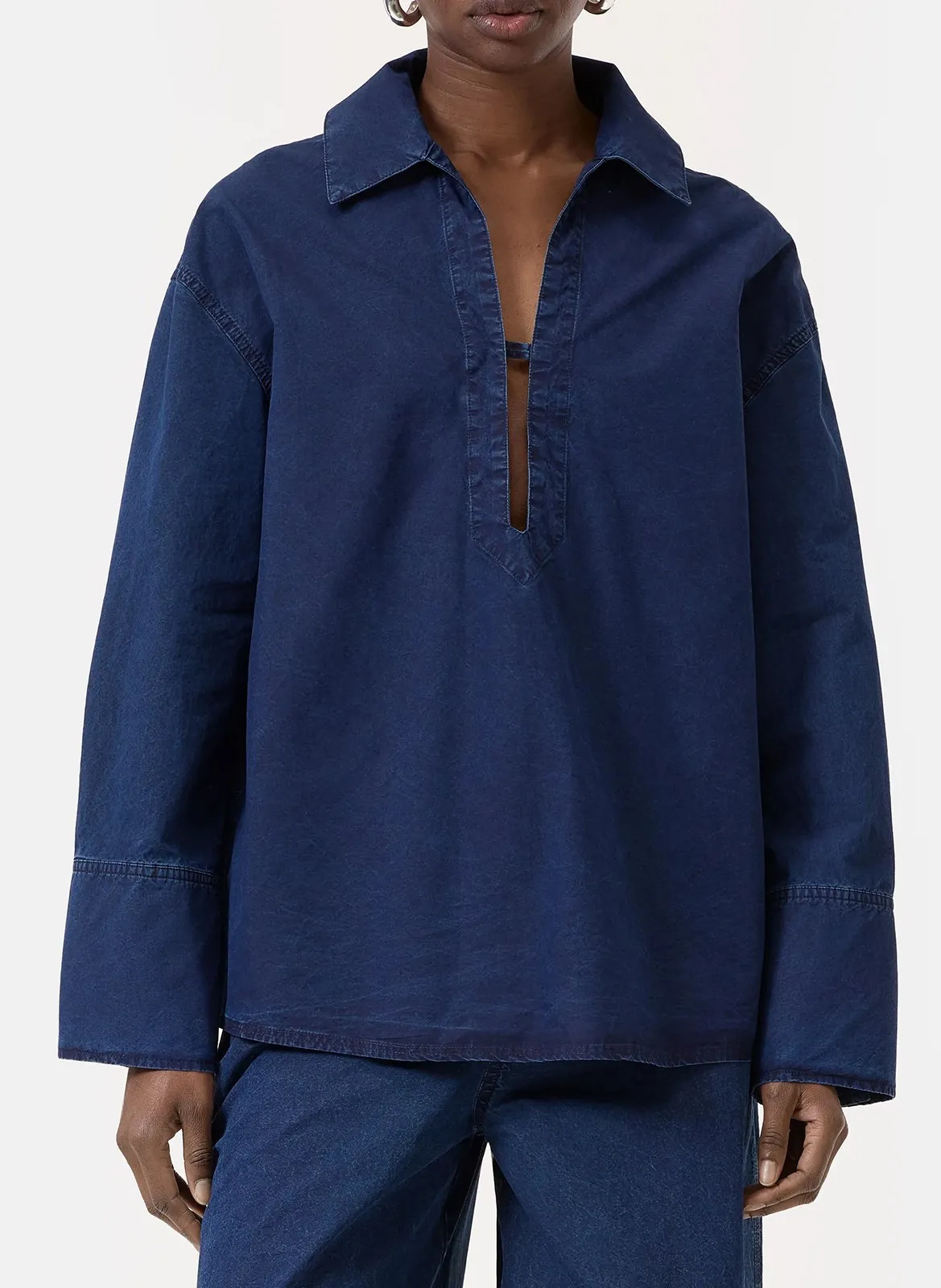 Blouses ample à col revers Bleu