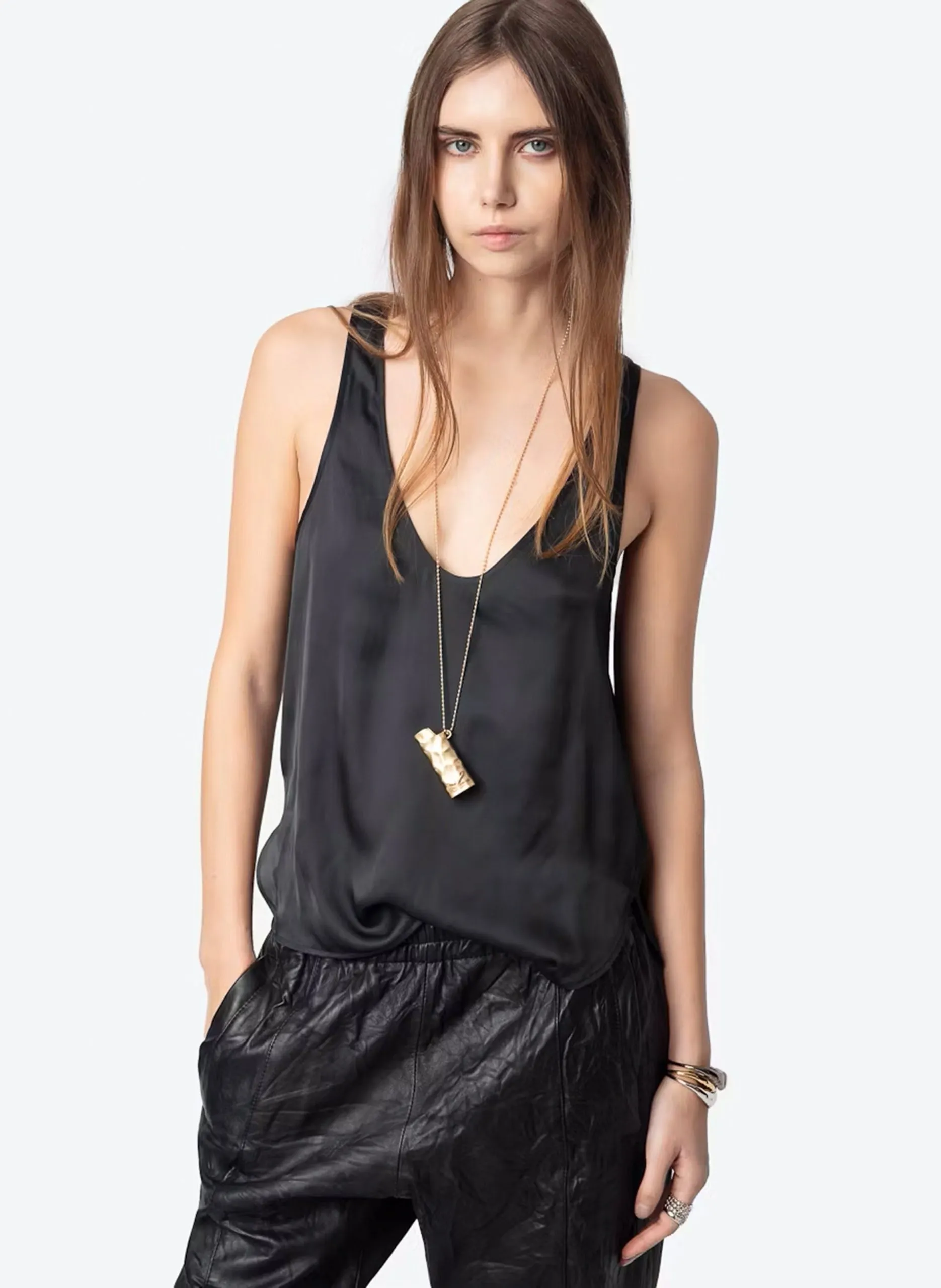 Top droit encolure ronde Noir TARYS