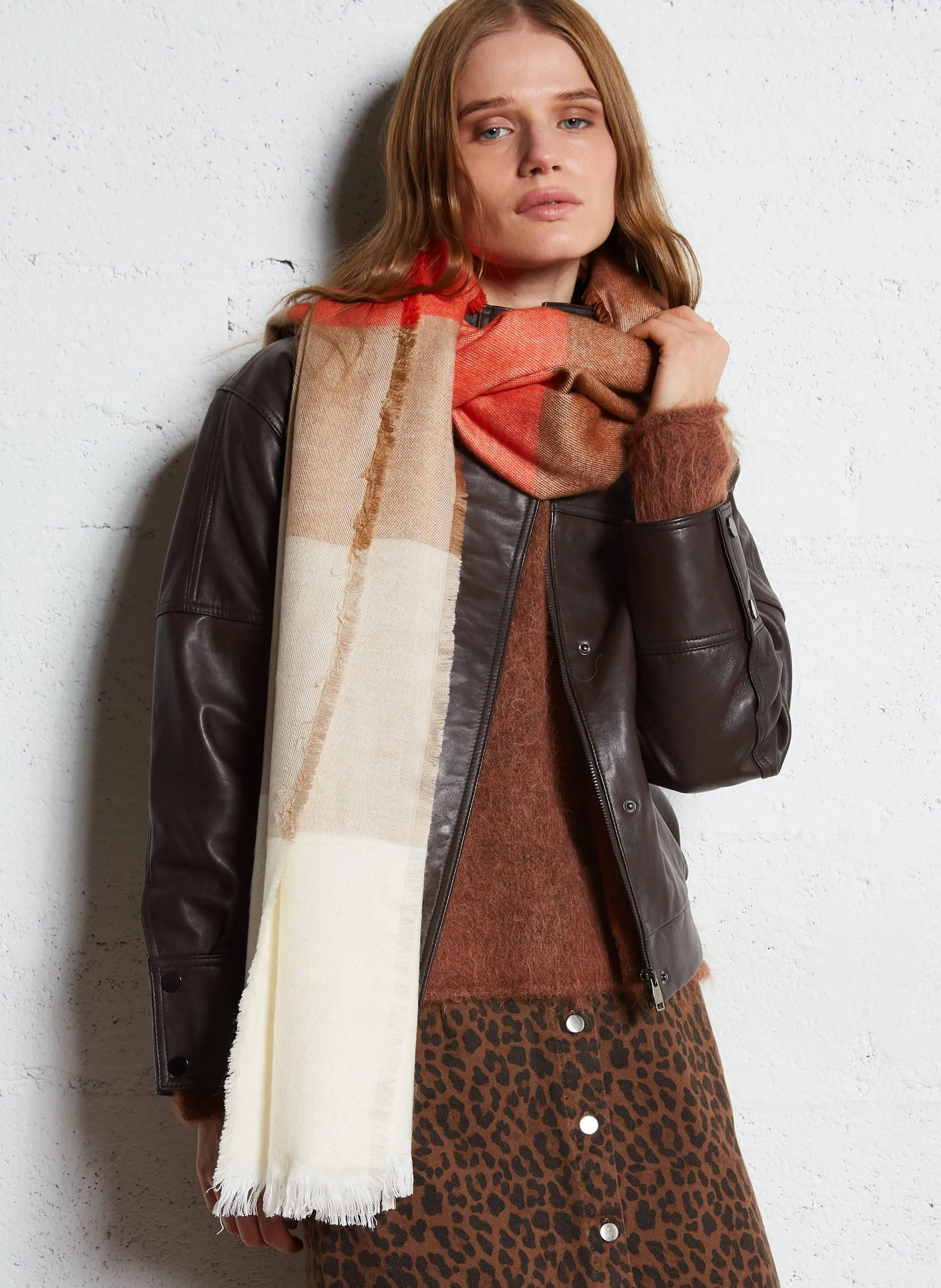 Echarpe rayée à franges Orange AGAMI