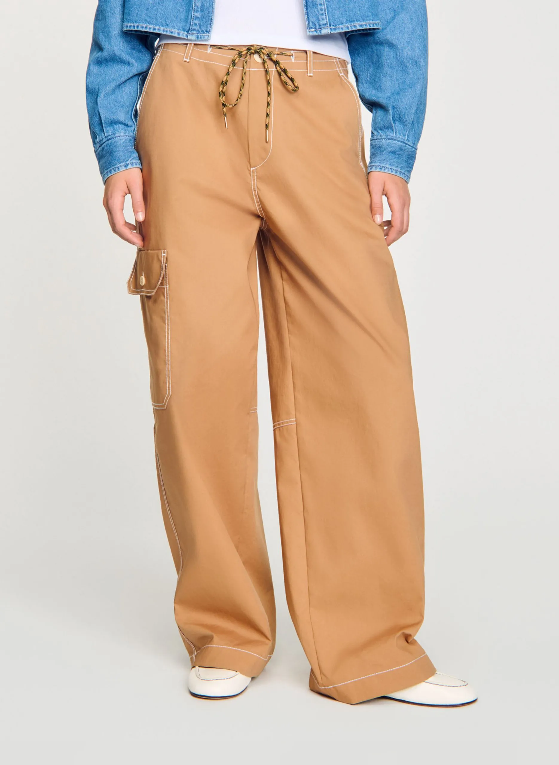 Pantalon cargo large en coton Marron