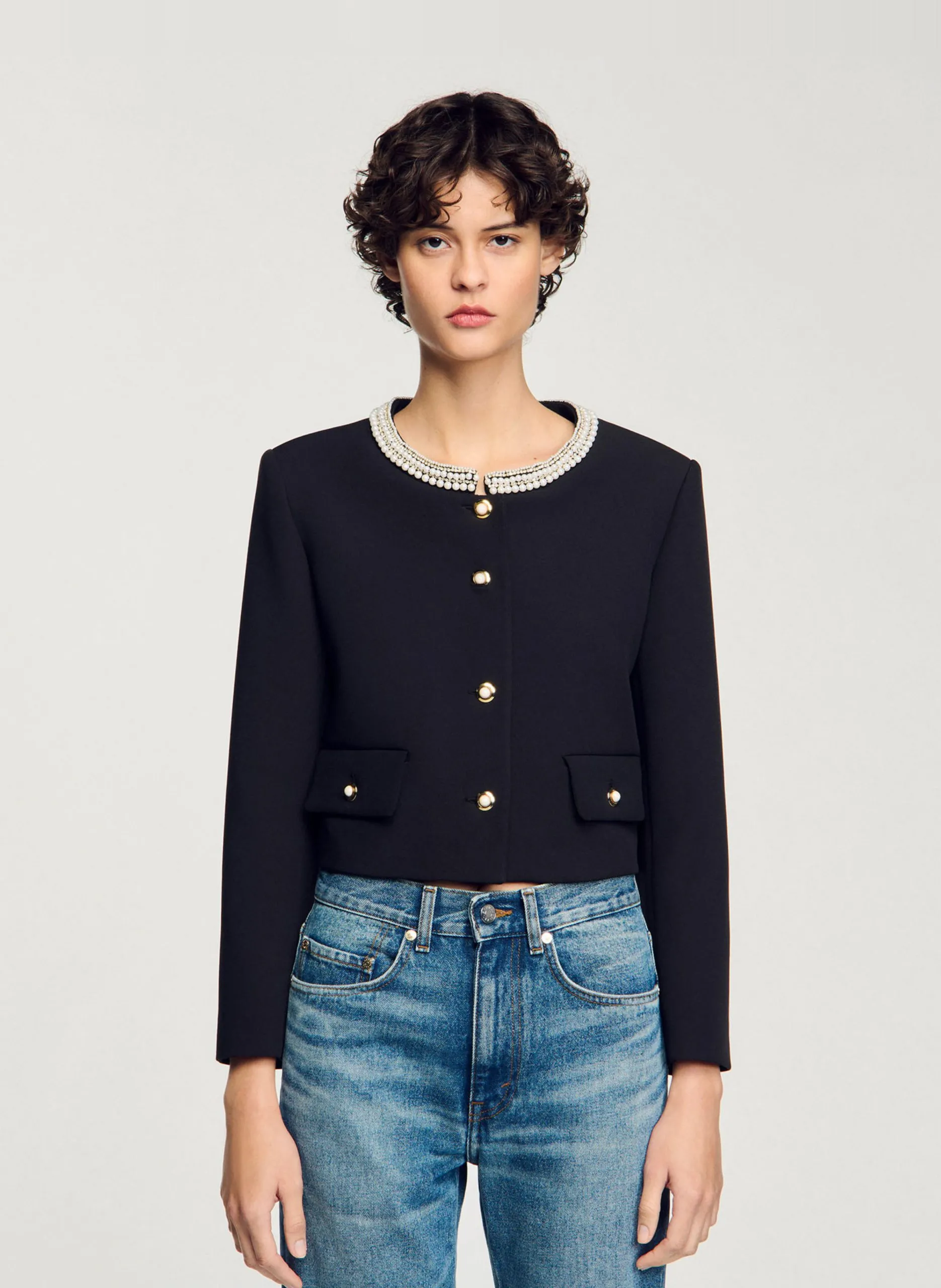 Cardigan droit col rond Noir