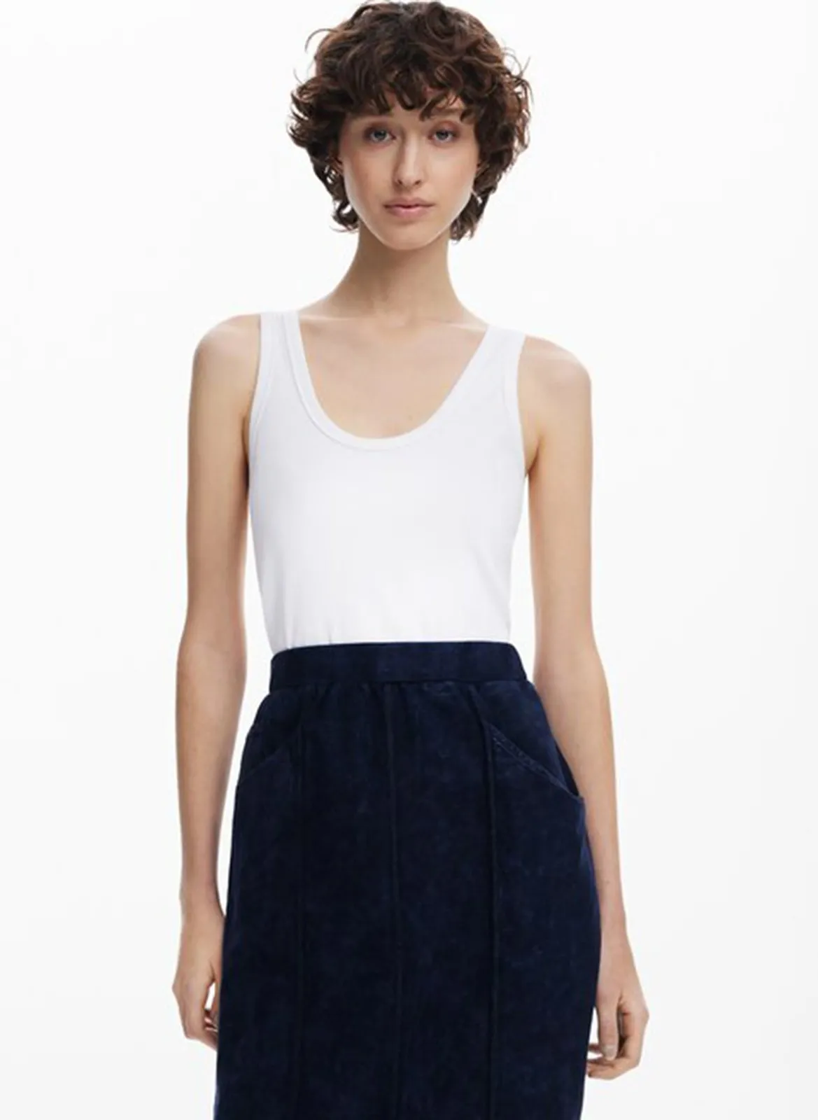 Robe midi ajustée en coton mélangé Noir