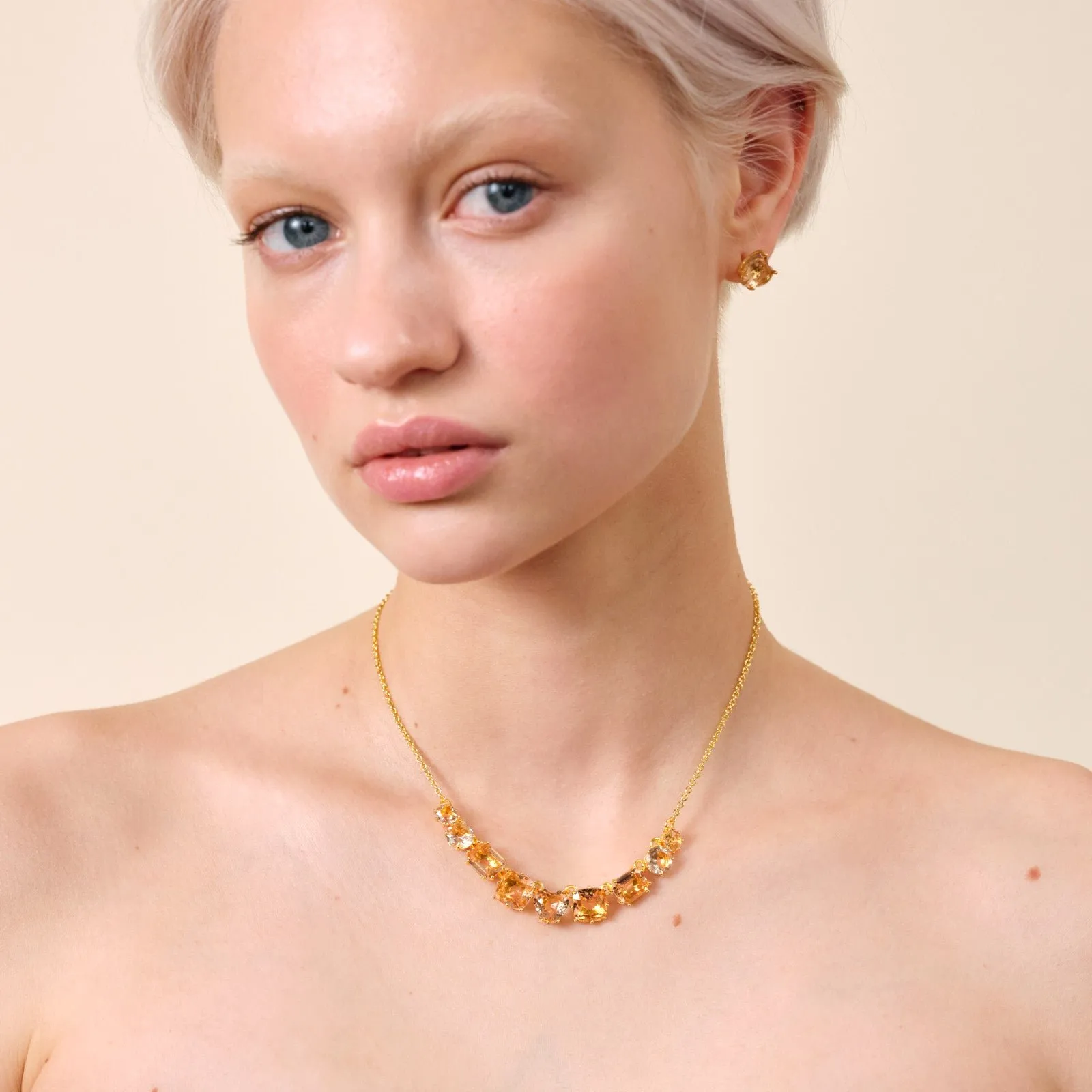 Collier fin 9 pierres la diamantine abricot Rose