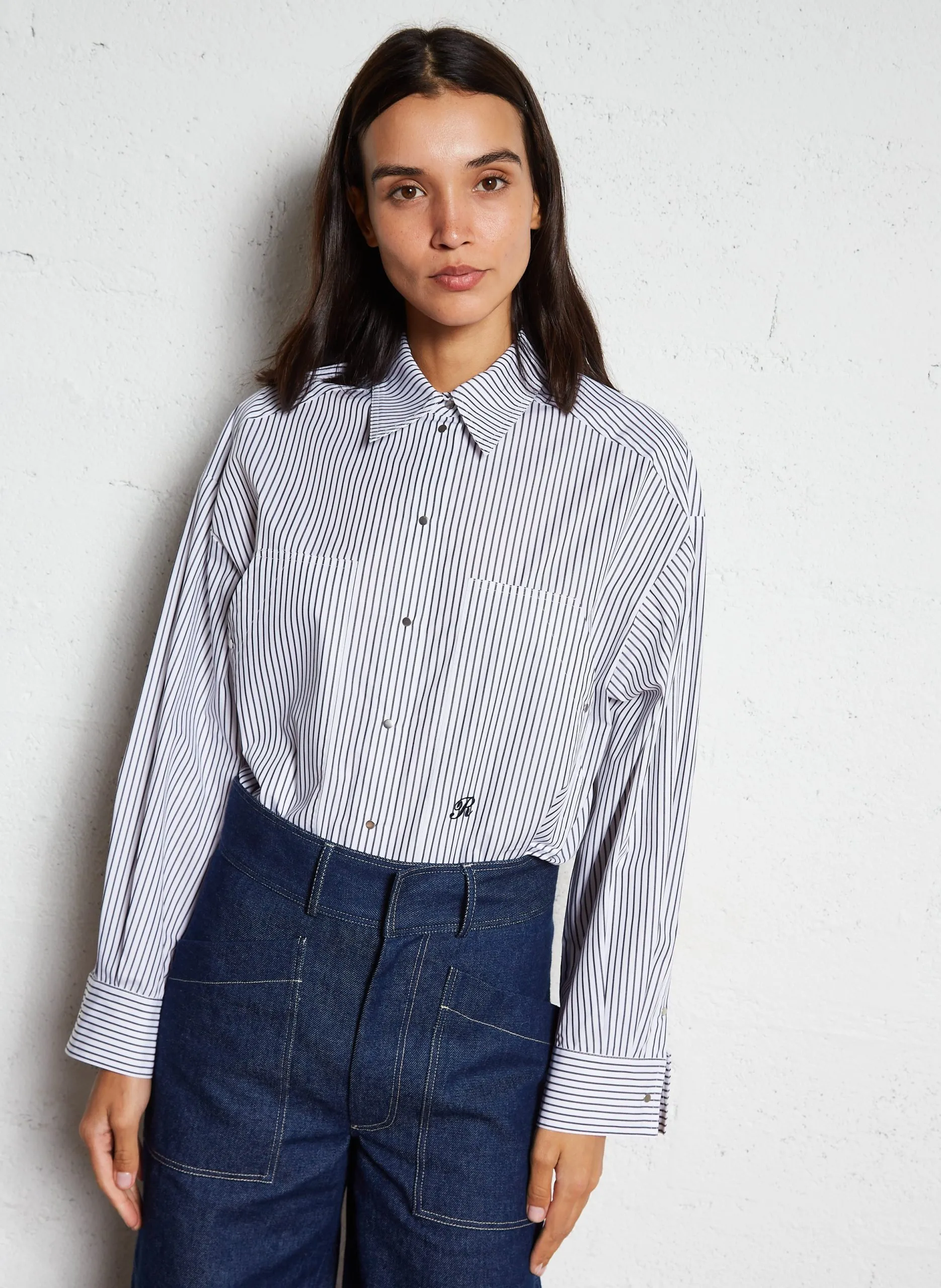 Chemise oversize col classique en coton Gris ANGELE