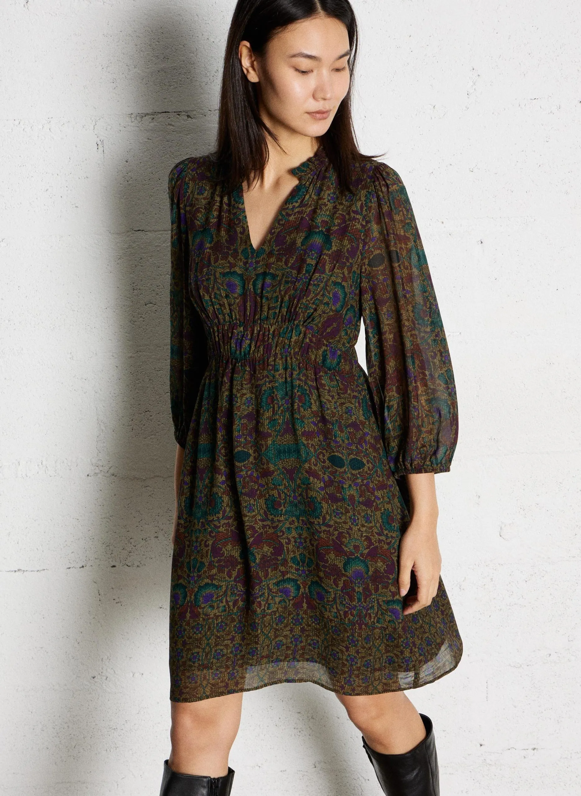 Robe courte imprimée Marron MARLENE