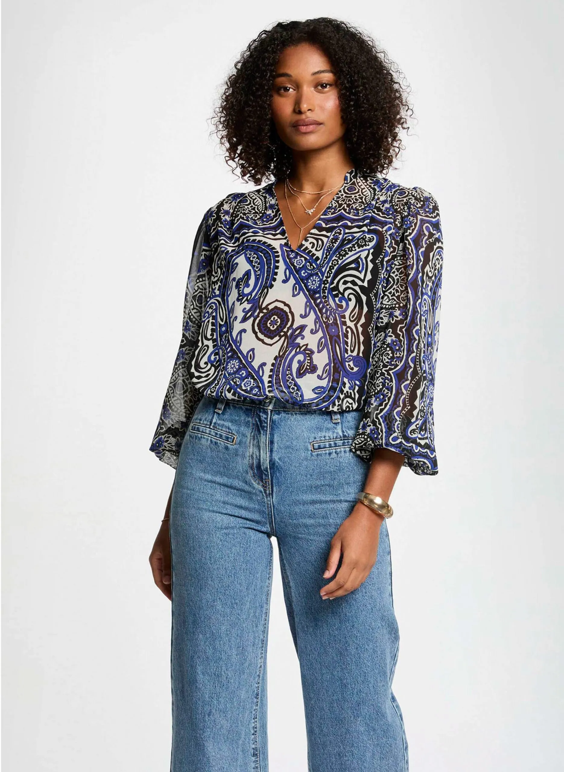 Top col v imprimé Bleu 251-OJAL.F