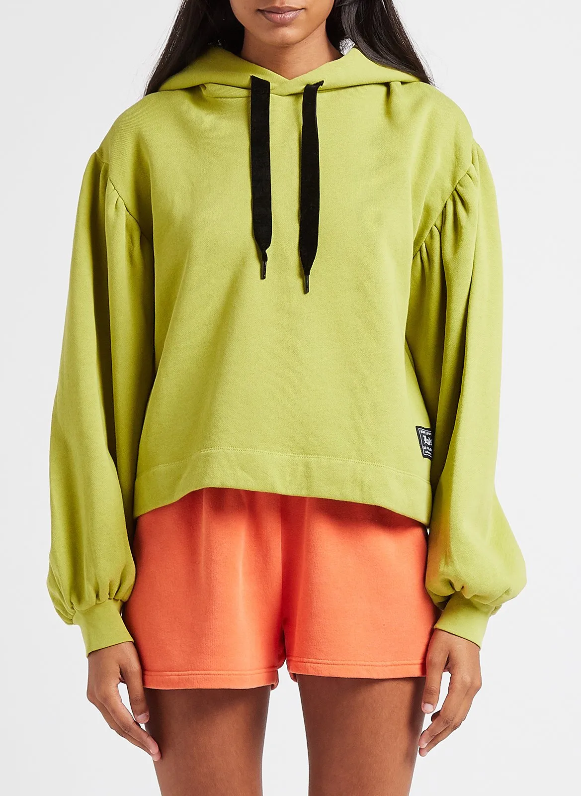 Sweat à manches ballon en coton Vert AKANE RUSCHED HOODIE