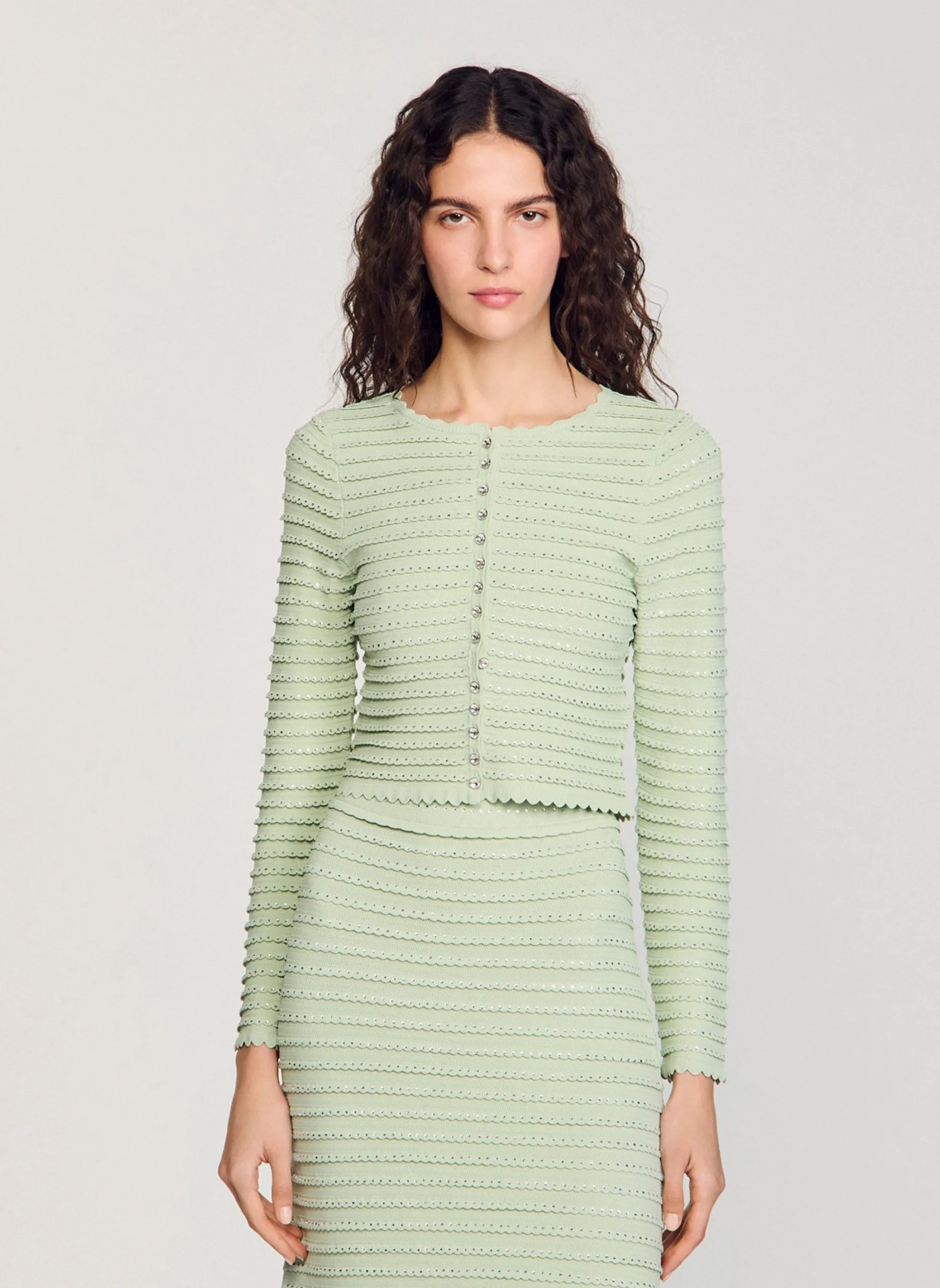 Cardigan ajusté en maille Vert