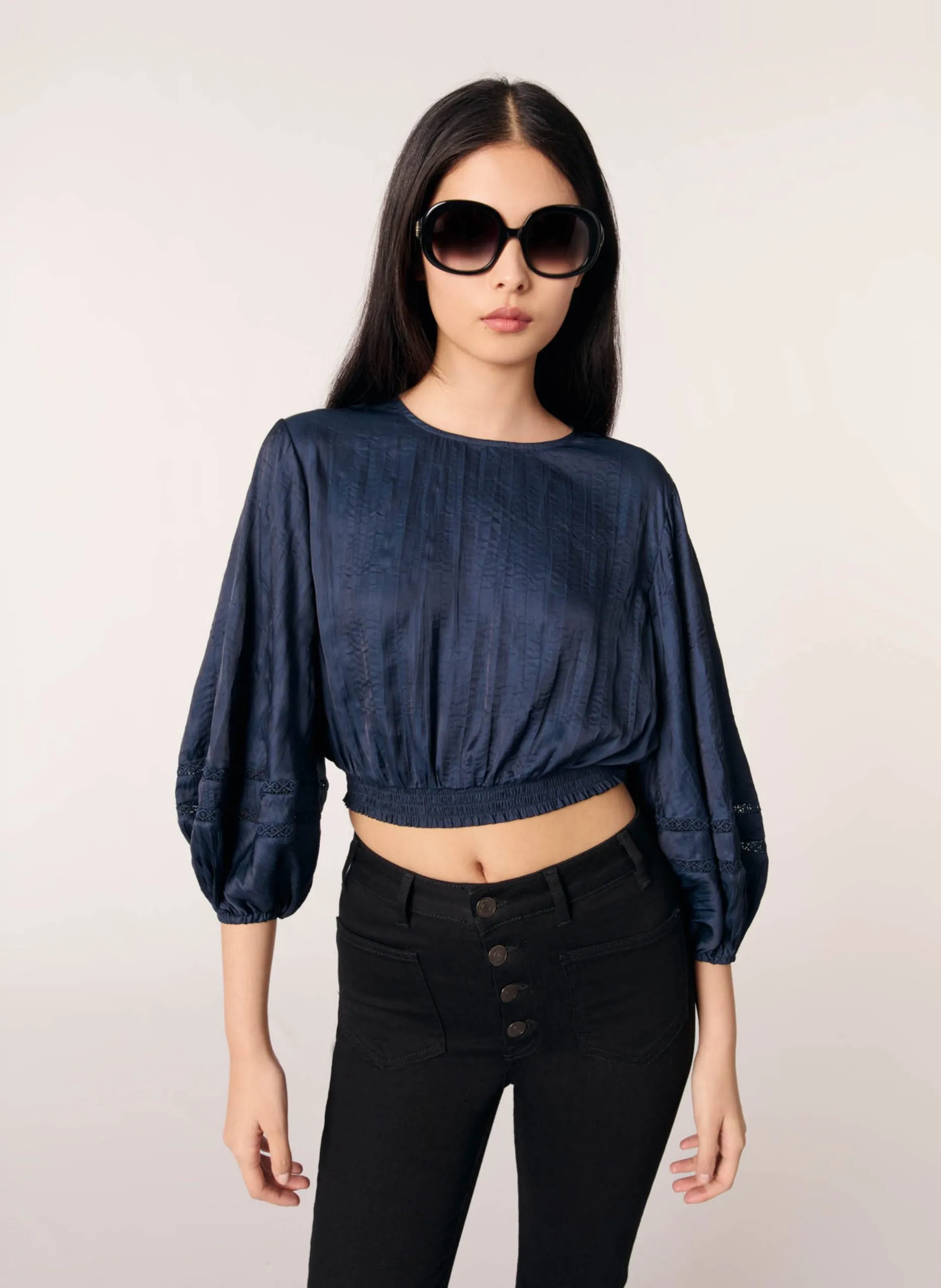 Top droit satiné Bleu