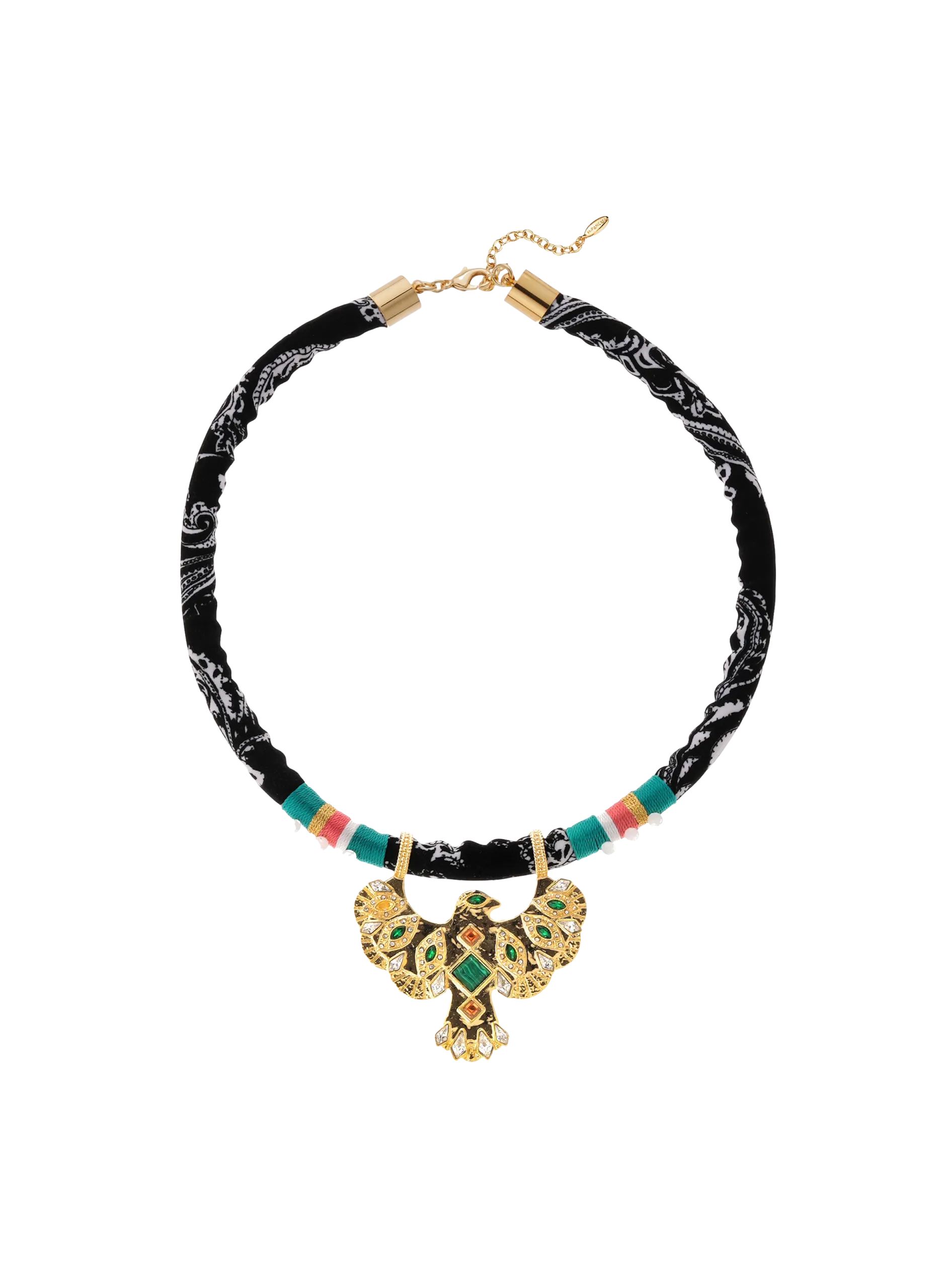 Collier ras de cou en tissu avec pendentif central Doré TEEBY