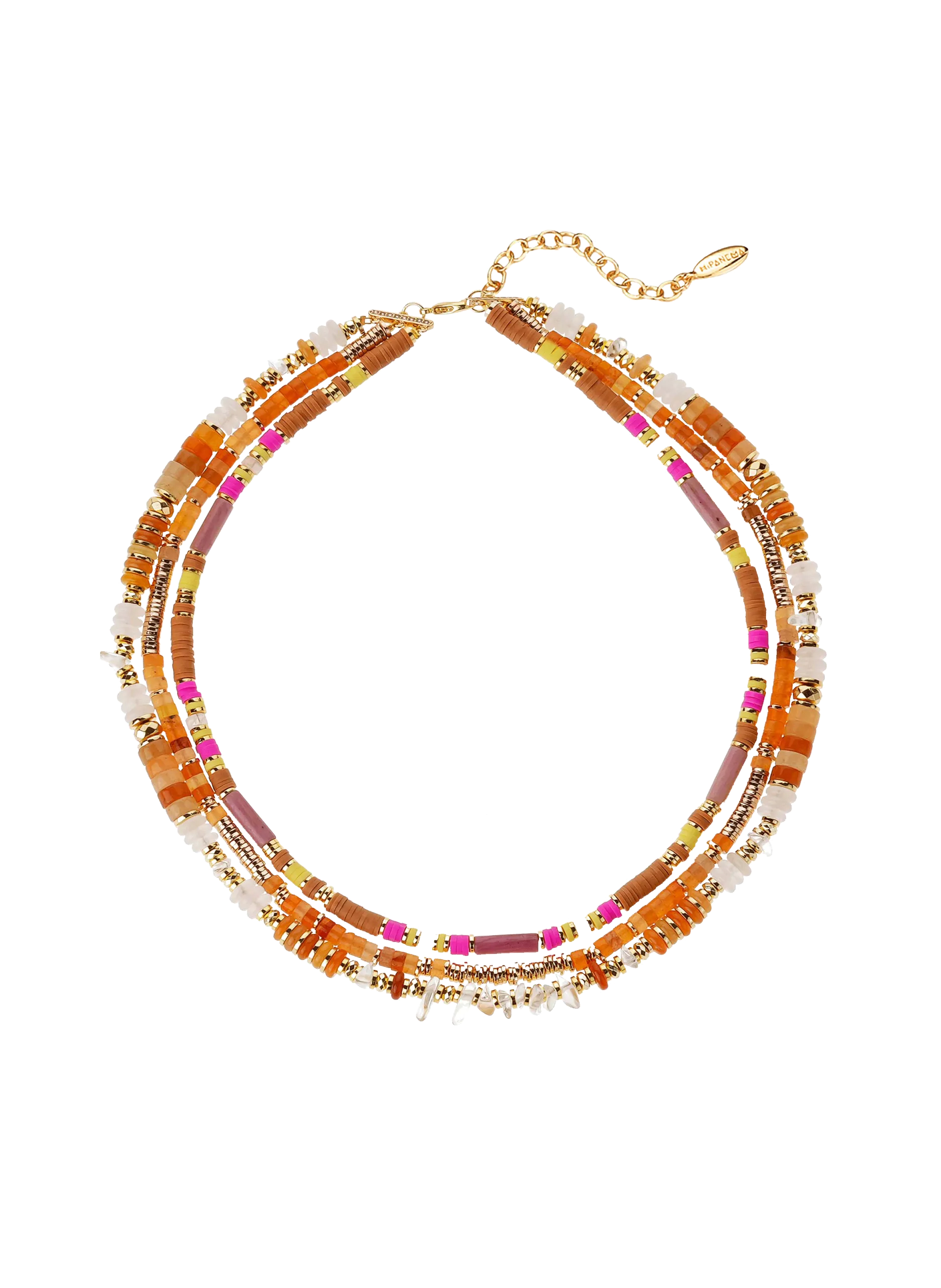 Collier multirang avec perles et sequins Marron TRION