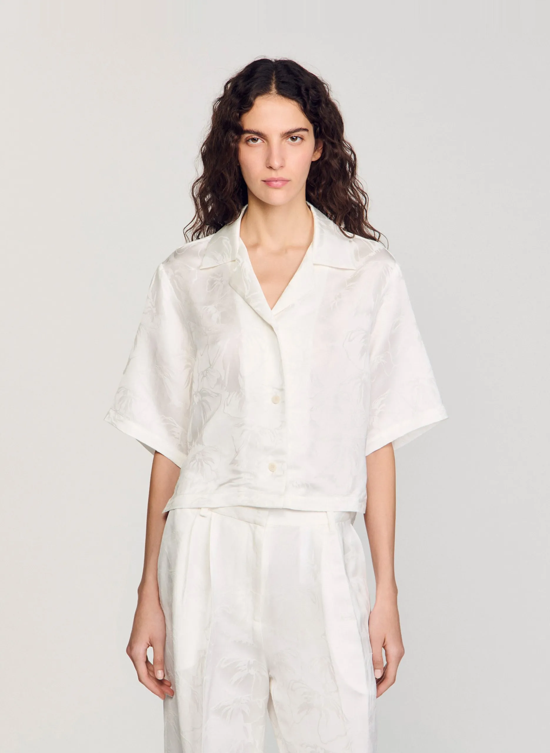 Chemise courte à jacquard nœuds Blanc