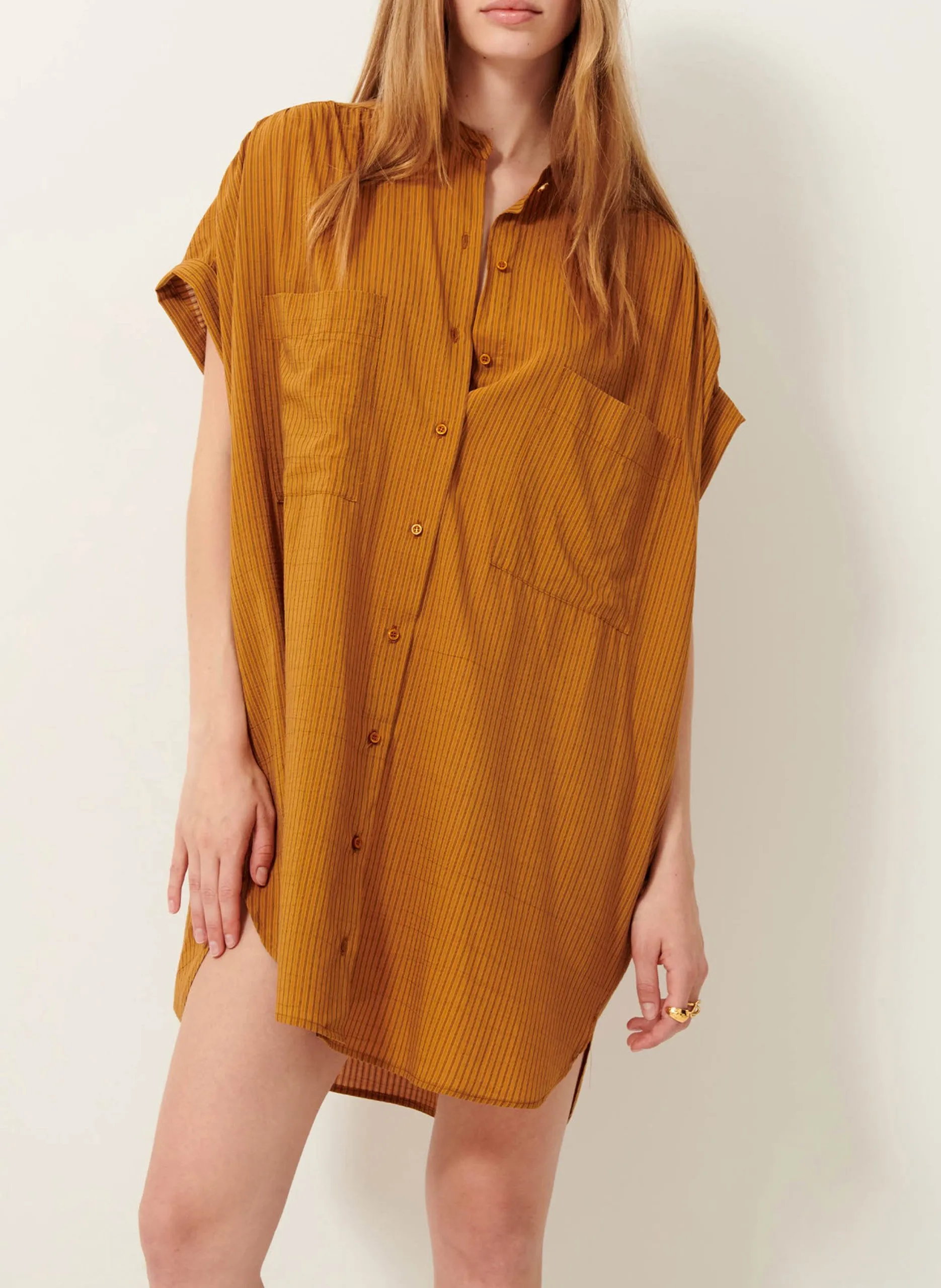 Robe courte ample rayée Marron KAMILIA