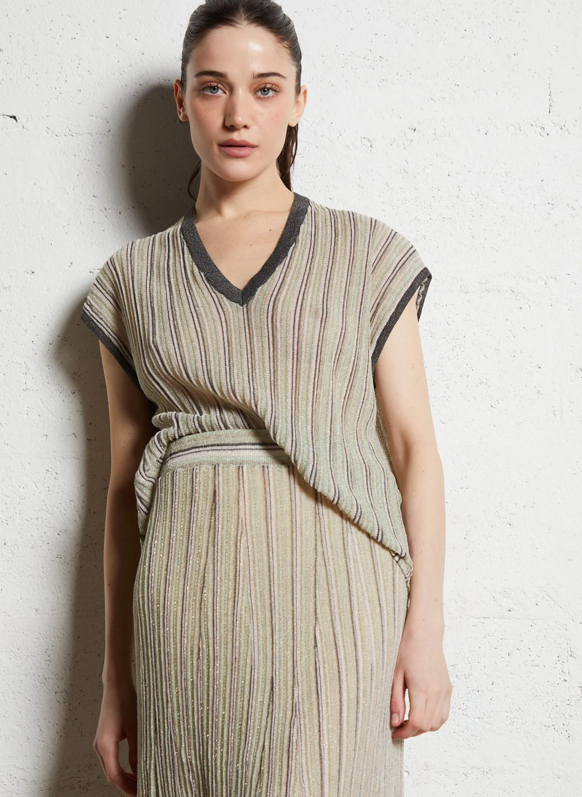 Pull col V pailleté Beige ANHI