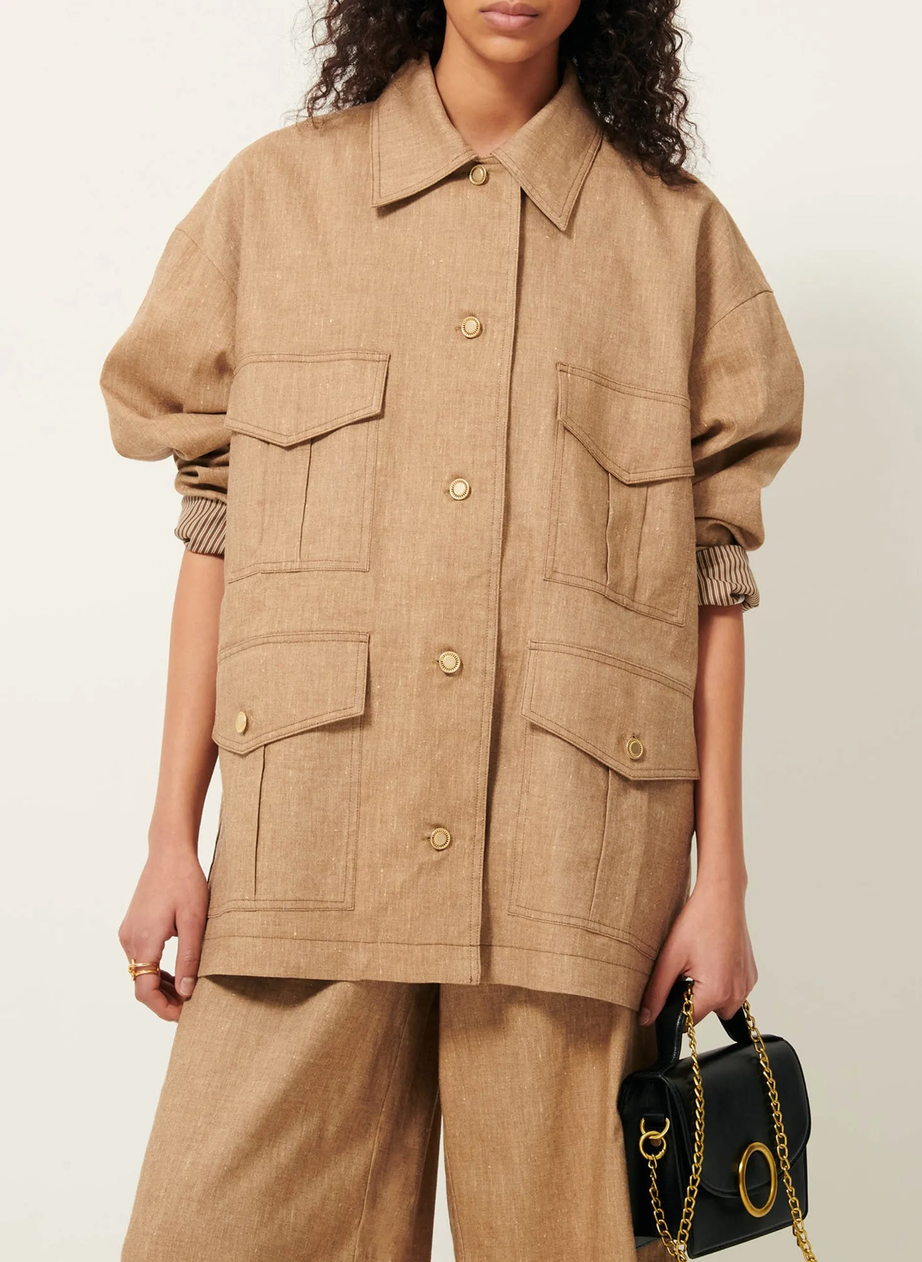 Veste esprit saharienne en lin mélangé Beige SAHAJO