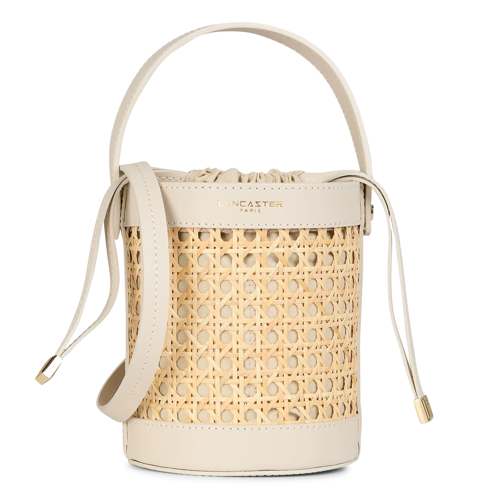 Sac seau en rotin et cuir Beige