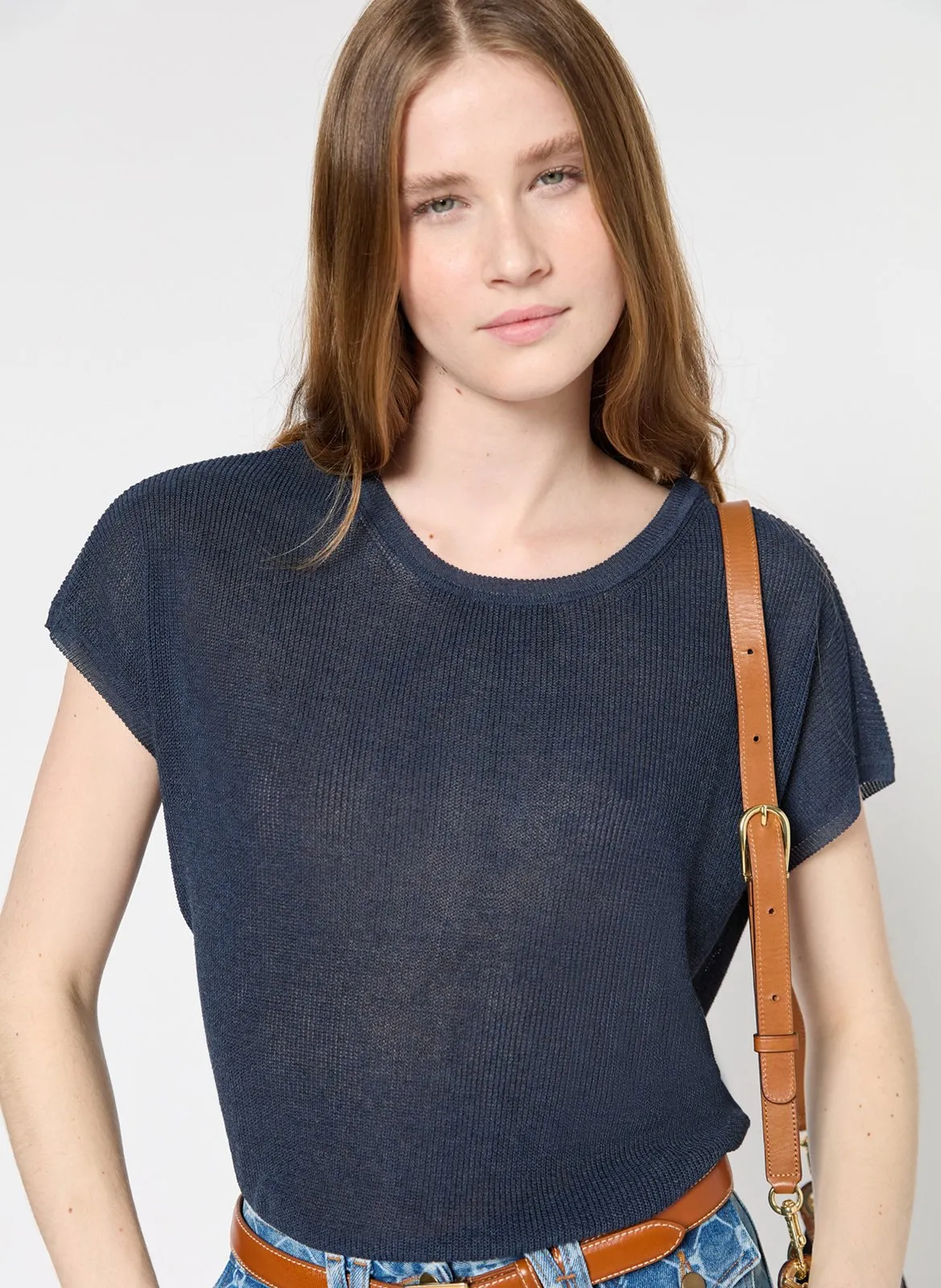 Pull à col rond en maille Bleu JAMILA