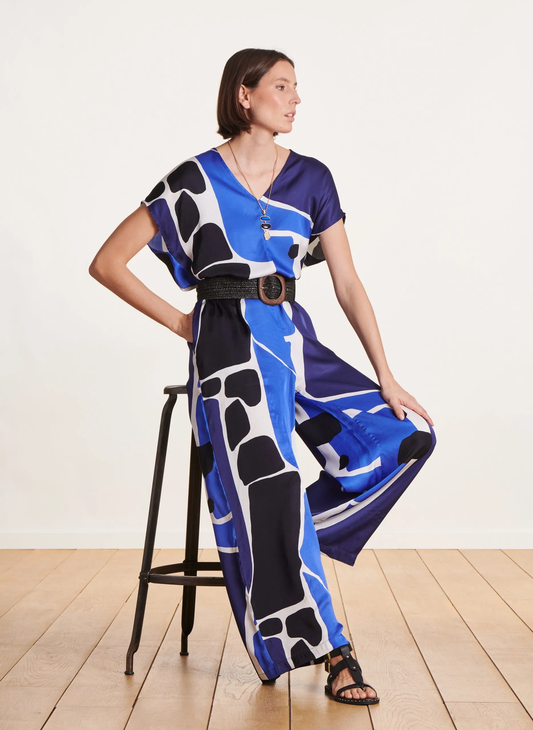 Combinaison large col V Bleu