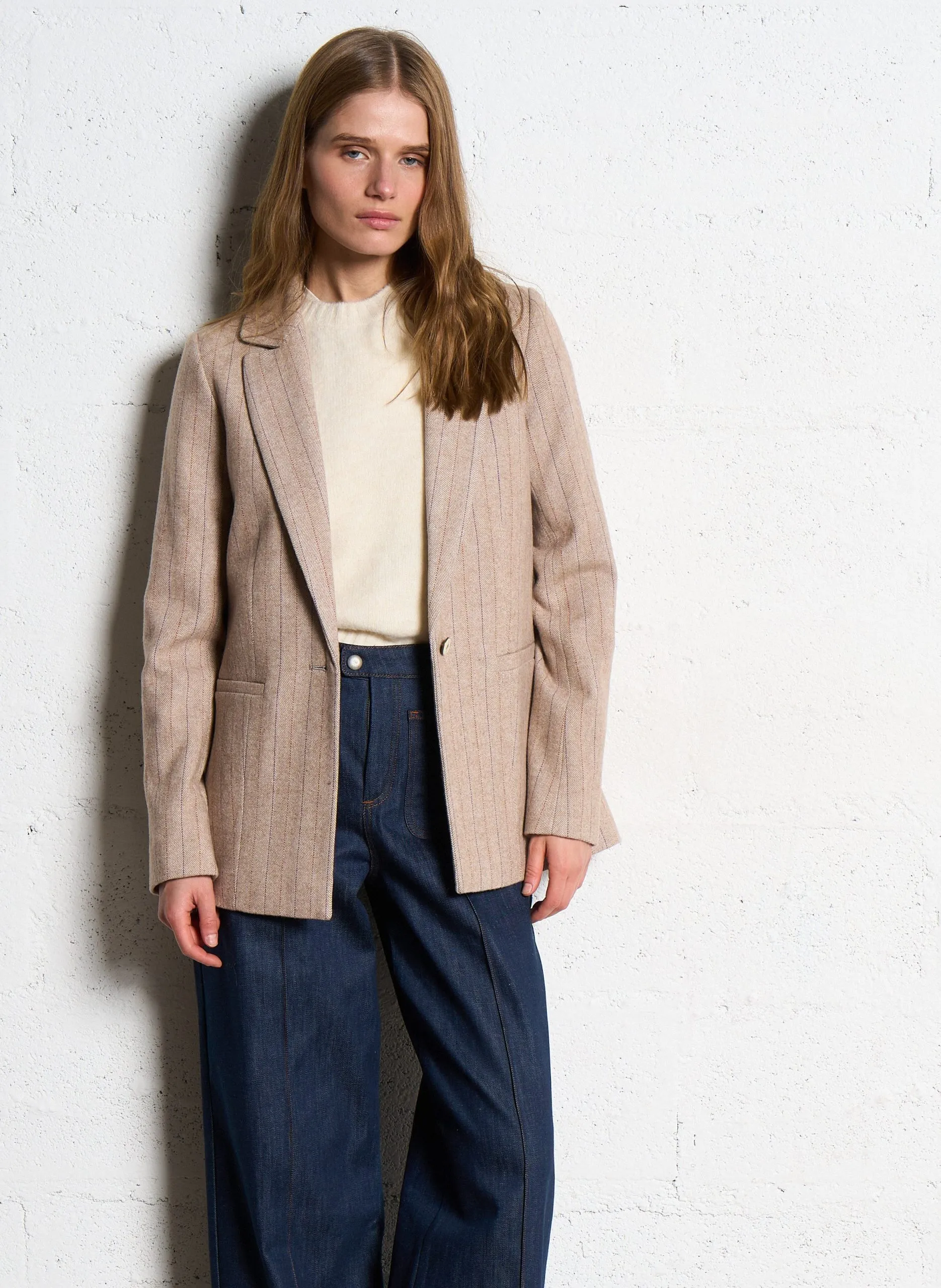 Veste droite en coton Beige