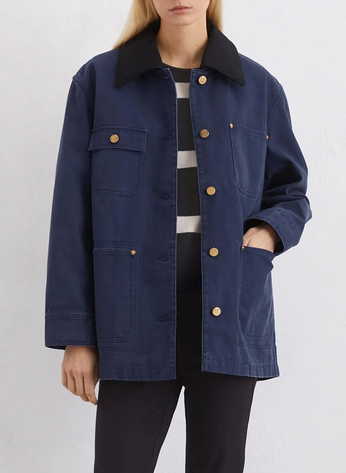 Veste droite boutonnée à poches Bleu