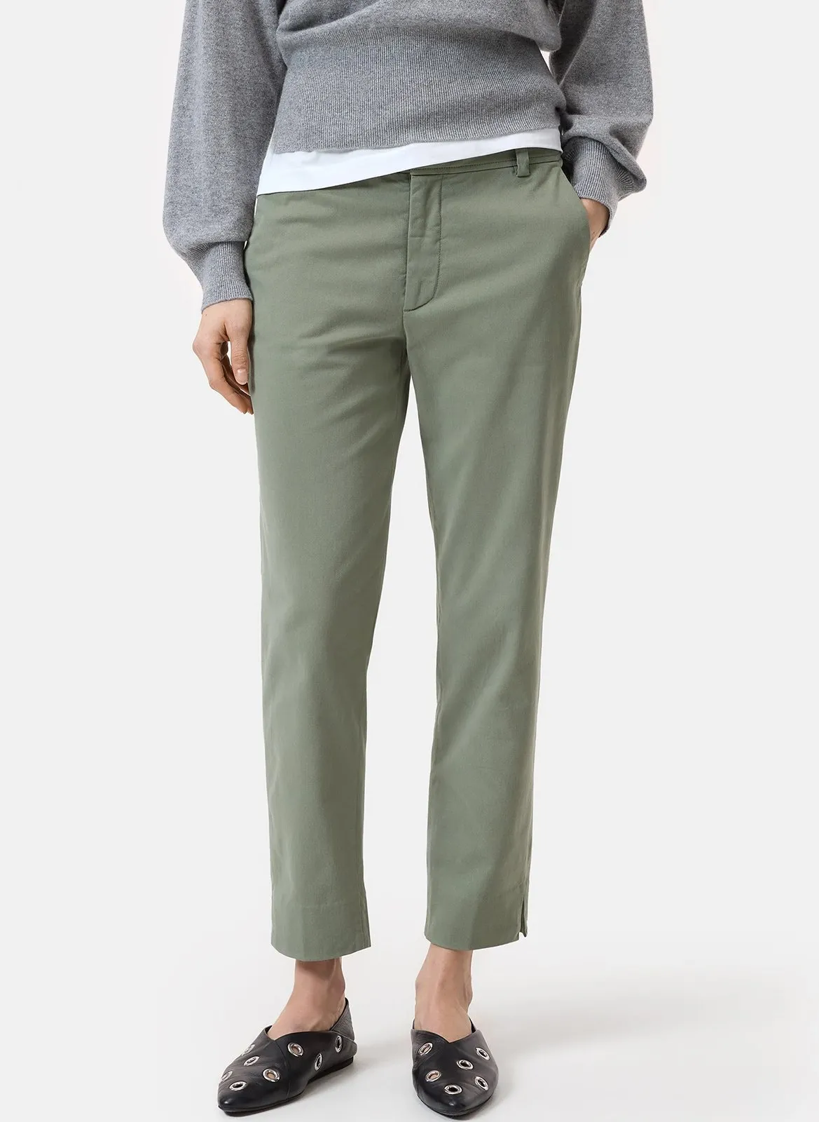 Pantalon slim en coton bio mélangé Vert SONNETT