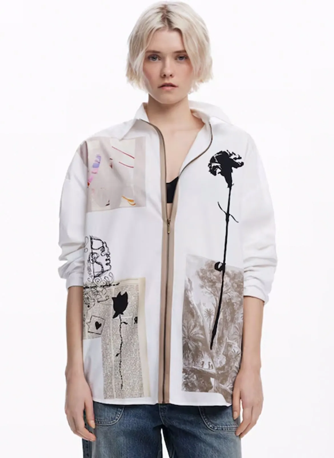 Chemise ample imprimée en coton Blanc