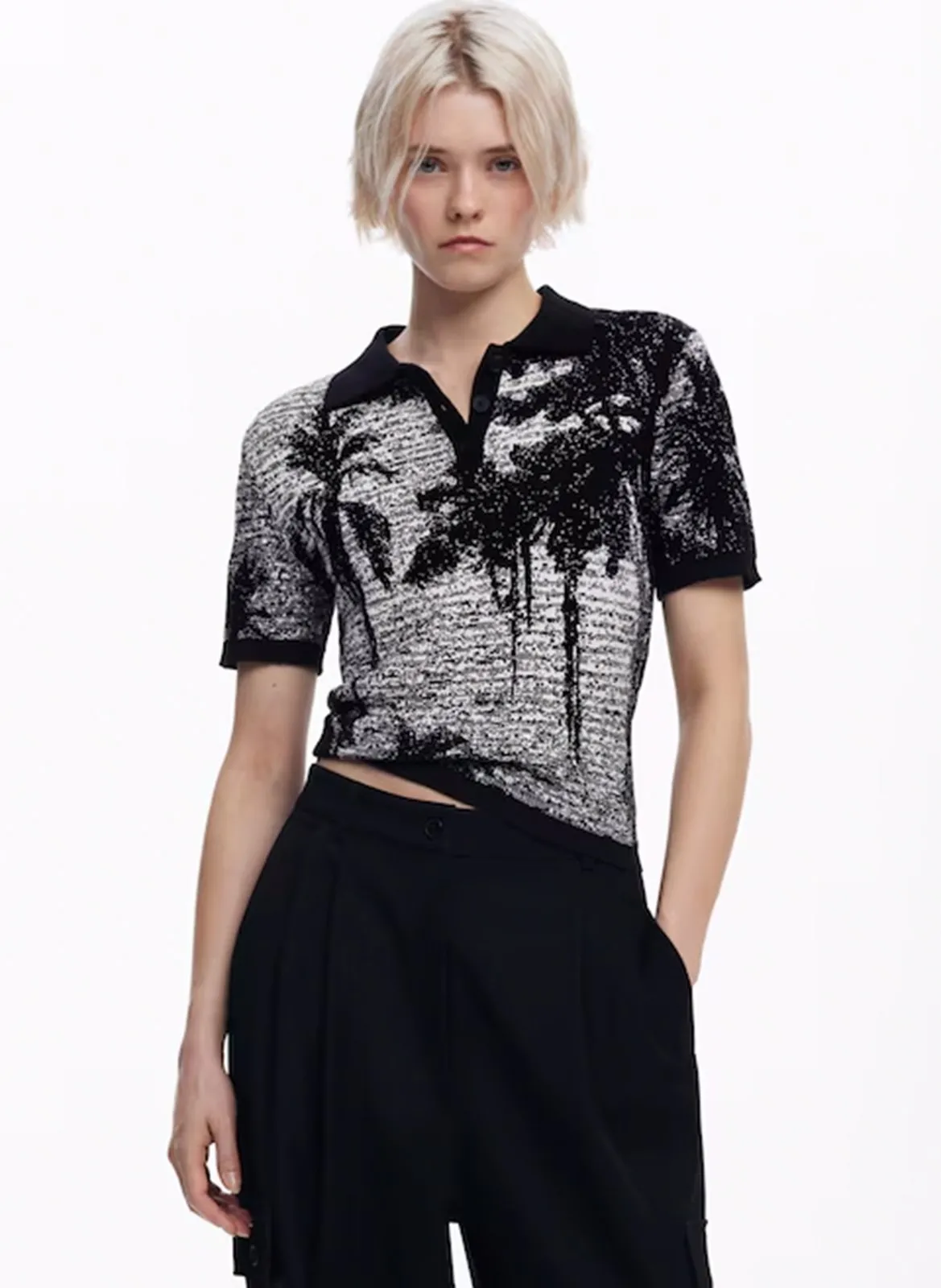 Polo droit imprimé Noir