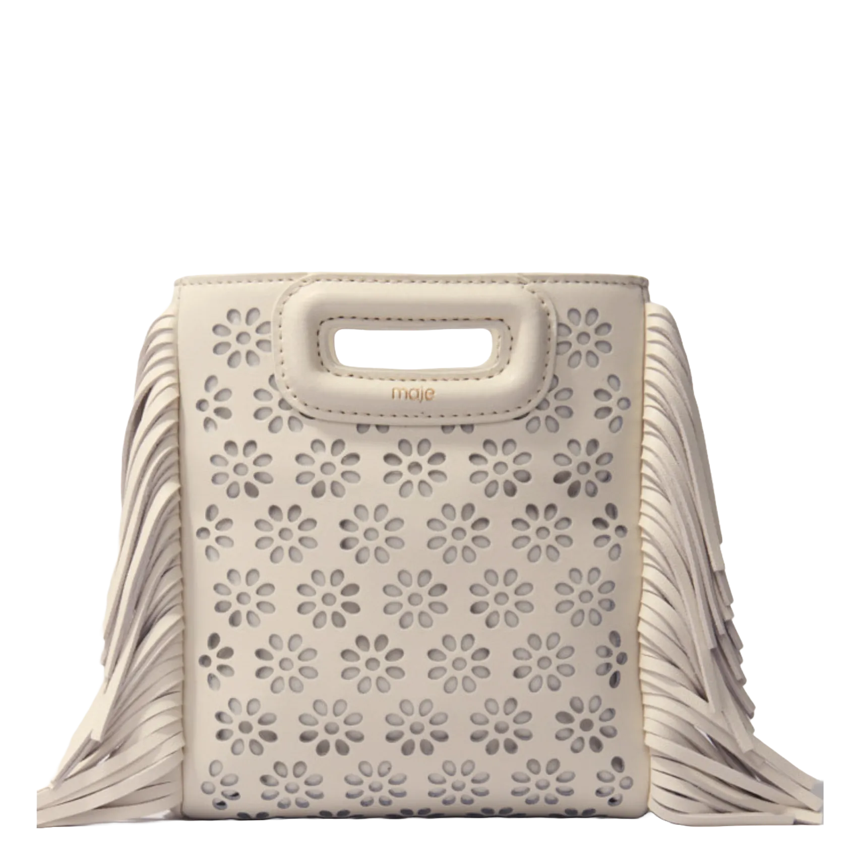 Sac bandoulière fleuri à franges Beige M MINI