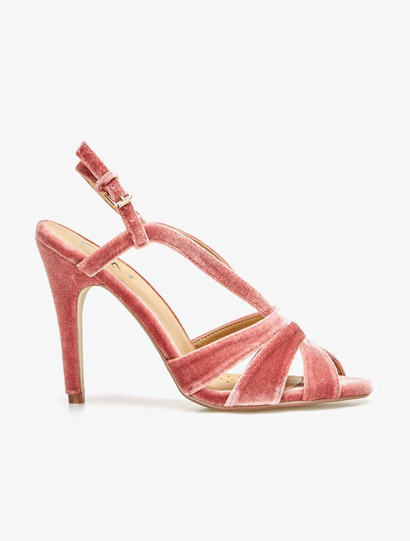 Peep-toes velours à lanières - rose