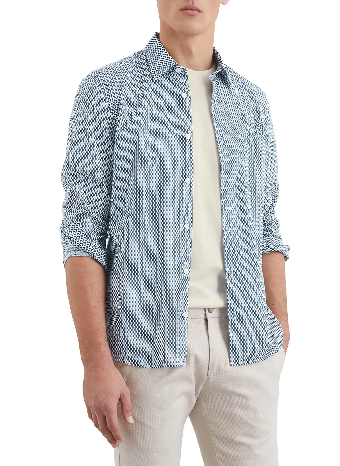 Chemise en coton imprimé Bleu